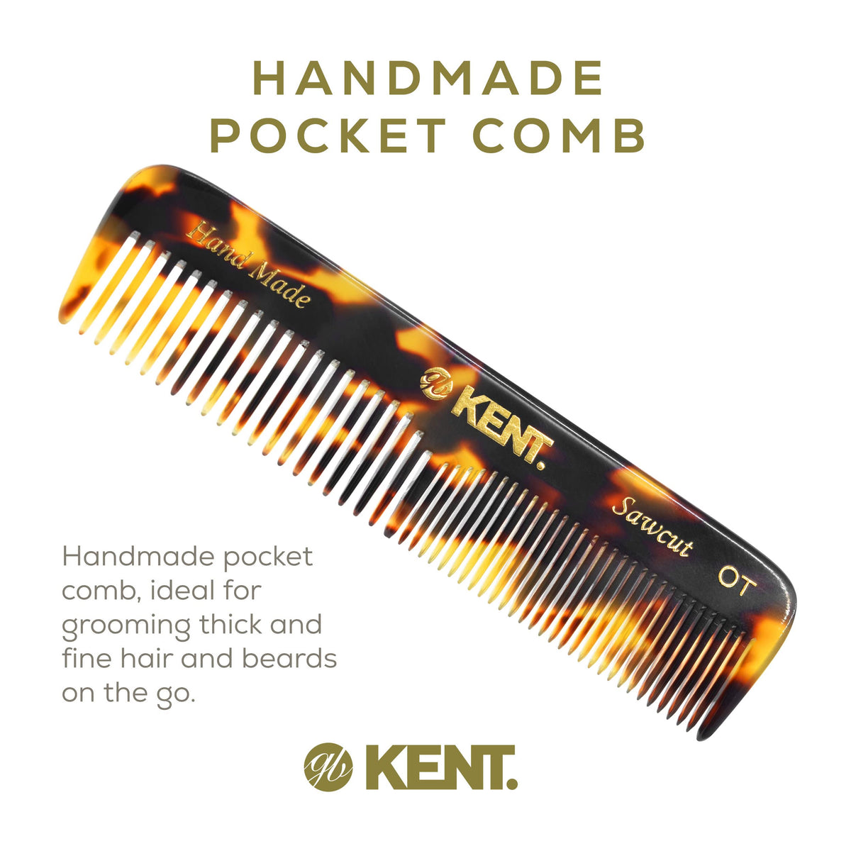 Kent OT TY Pocket Comb - Handmade Fine and Wide Tooth Hair Comb for Men, Women, and Kids - Travel, Beard, and Mustache Comb - Saw Cut and Hand