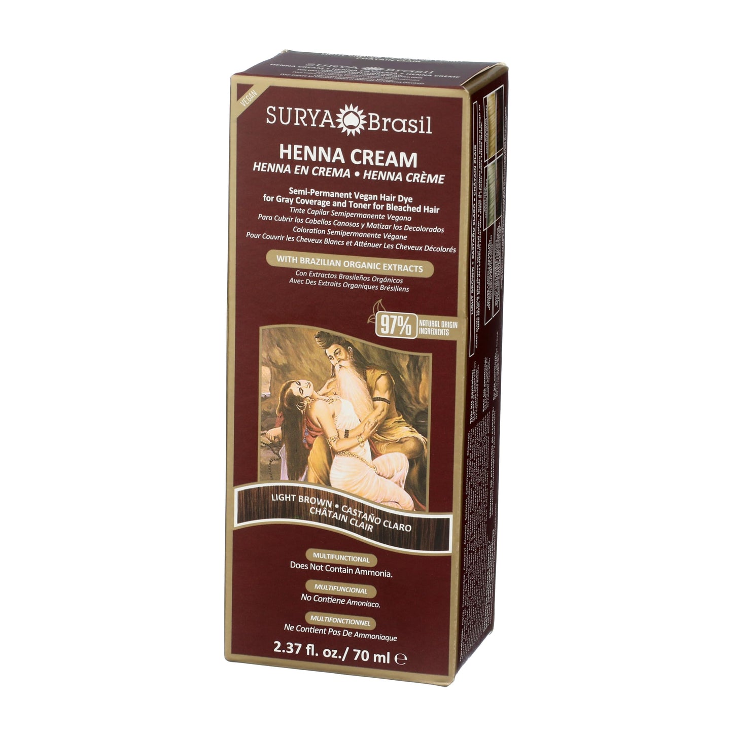 Surya Brasil Light Brown Natural Henna Cream Hair Color Treatment for Gray Hair Coverage, Deep Conditioning Semi Permanent Hair Dye, 2.37 oz / 70 ml Beauty & Personal Care Surya Brasil