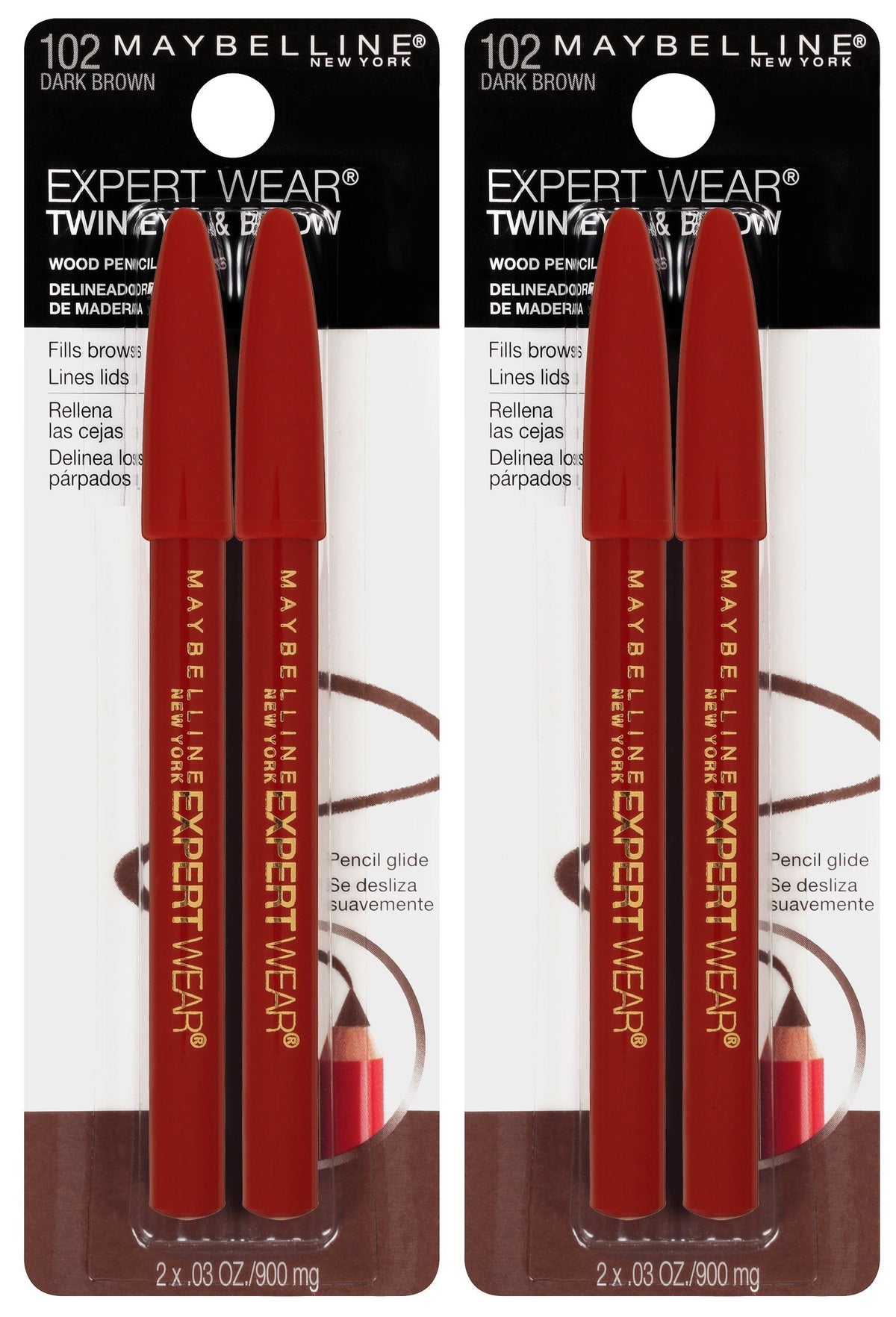 Maybelline New York Expert Wear Twin Brow & Eye Pencils Makeup, Dark Brown, , 2 Count (Pack of 2) Beauty & Personal Care MAYBELLINE