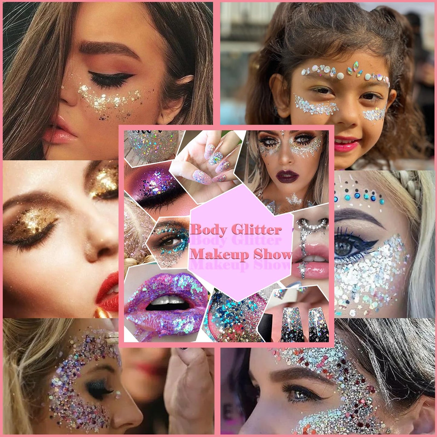 Body Glitter Face Glitter Gel: Singer Concerts Disco Festival Rave Accessories Face Glitter Makeup 150ml Chunky Sequins Mermaid Face Body Hair Glitter Beauty & Personal Care Angels Beauty