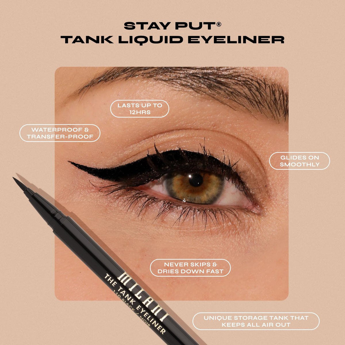 Milani The Tank Liquid Eyeliner - No-Skip, Waterproof, Long Lasting, Smudgeproof, Black, Cruelty-Free, 12 Hour Wear, Tips & Tricks Beauty & Personal Care Milani