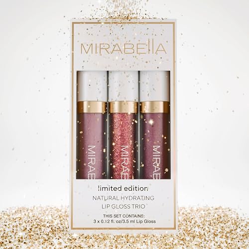 Mirabella 3 Pack Lip Gloss Trio - Highly Pigmented Shimmer Lip Gloss Non Sticky with Hydrating Medical Grade Lanolin for Chapped Lips, Lip Gloss for Beauty & Personal Care Mirabella
