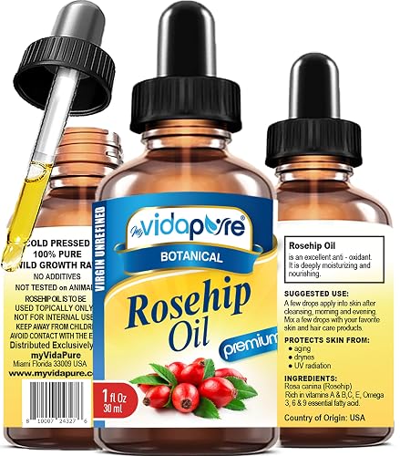 MYVIDAPURE Rosehip Oil Vitamin A, Vitamin C, Vitamen E for Wrinkles, Scars, Stretch Marks, Face, Body, Hair, Lip Care. (1 Fl Oz) Beauty & Personal Care MYVIDAPURE
