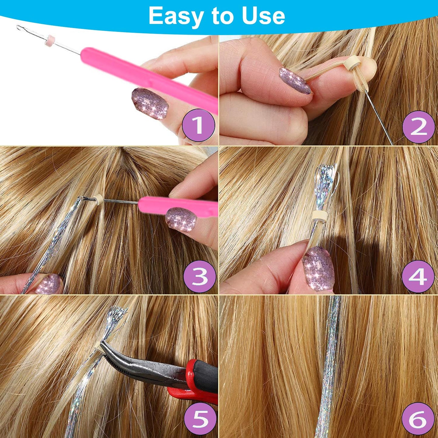 Hair Tinsel - 20 Colors Hair Tinsel Kit - 8000 Strands 48 Inch Glitter Tinsel Hair Extensions with Tools - Heat Resistant Sparkling Fairy Hair Beauty and Personal Care Bintvoy
