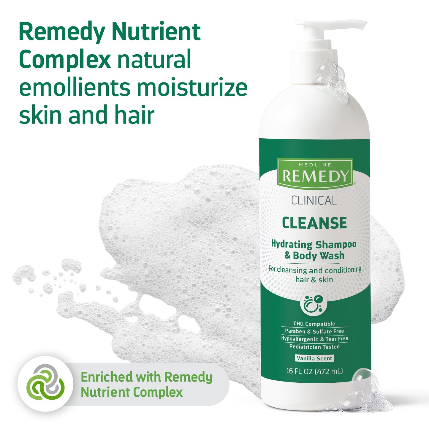 Medline Remedy Clinical Hydrating Shampoo & Body Wash (16 fl oz), Vanilla Scent, Cleanser, No-Rinse, Adults, Kids, Shower Or Bedside, Dimethicone Beauty & Personal Care Medline Remedy
