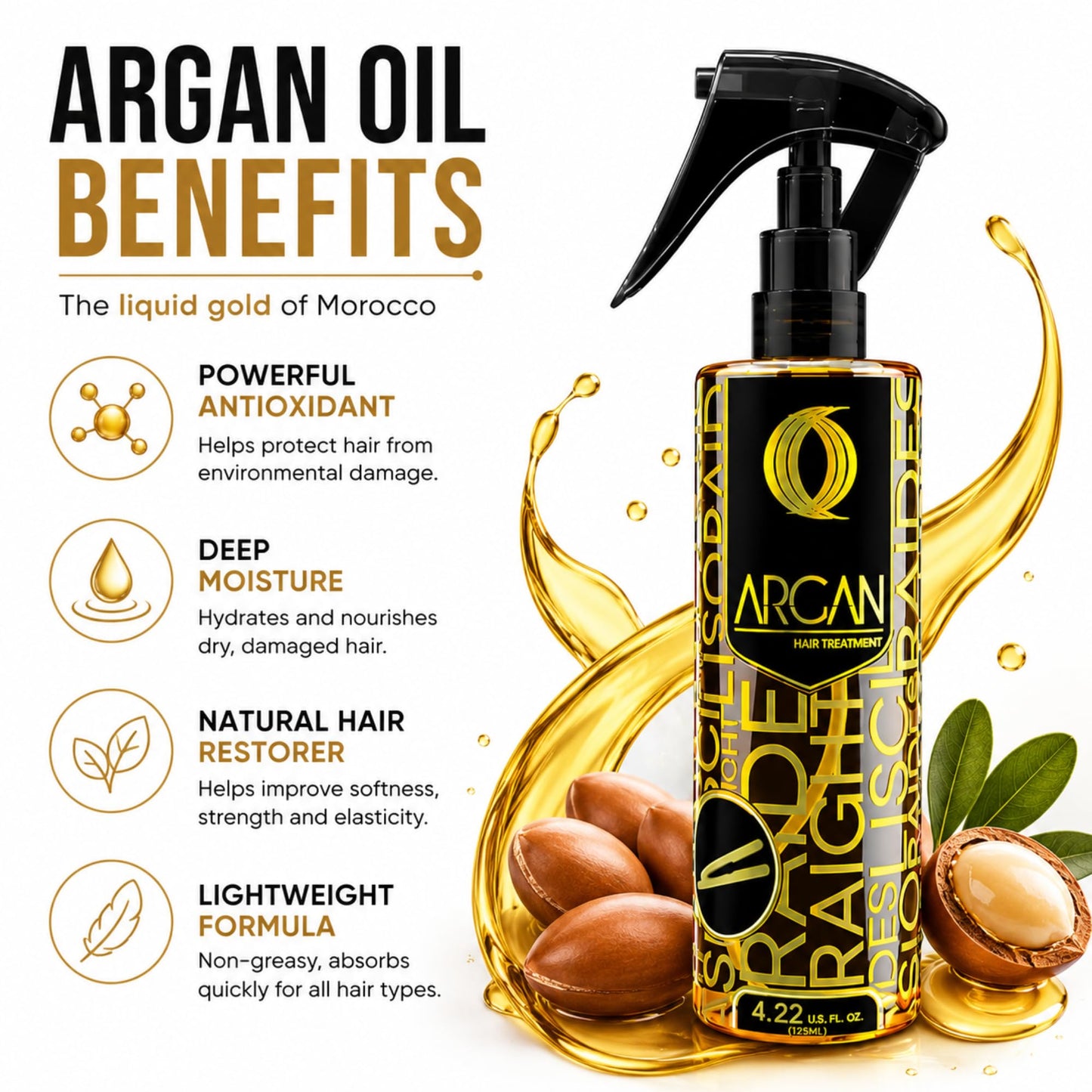 Argan Radiance Hair Treatment Spray with Moroccan Argan Oil - Leave-In Hair Shine & Anti-Frizz Spray, Heat Protectant for Dry Damaged Hair Beauty & Personal Care Five Brothers Products