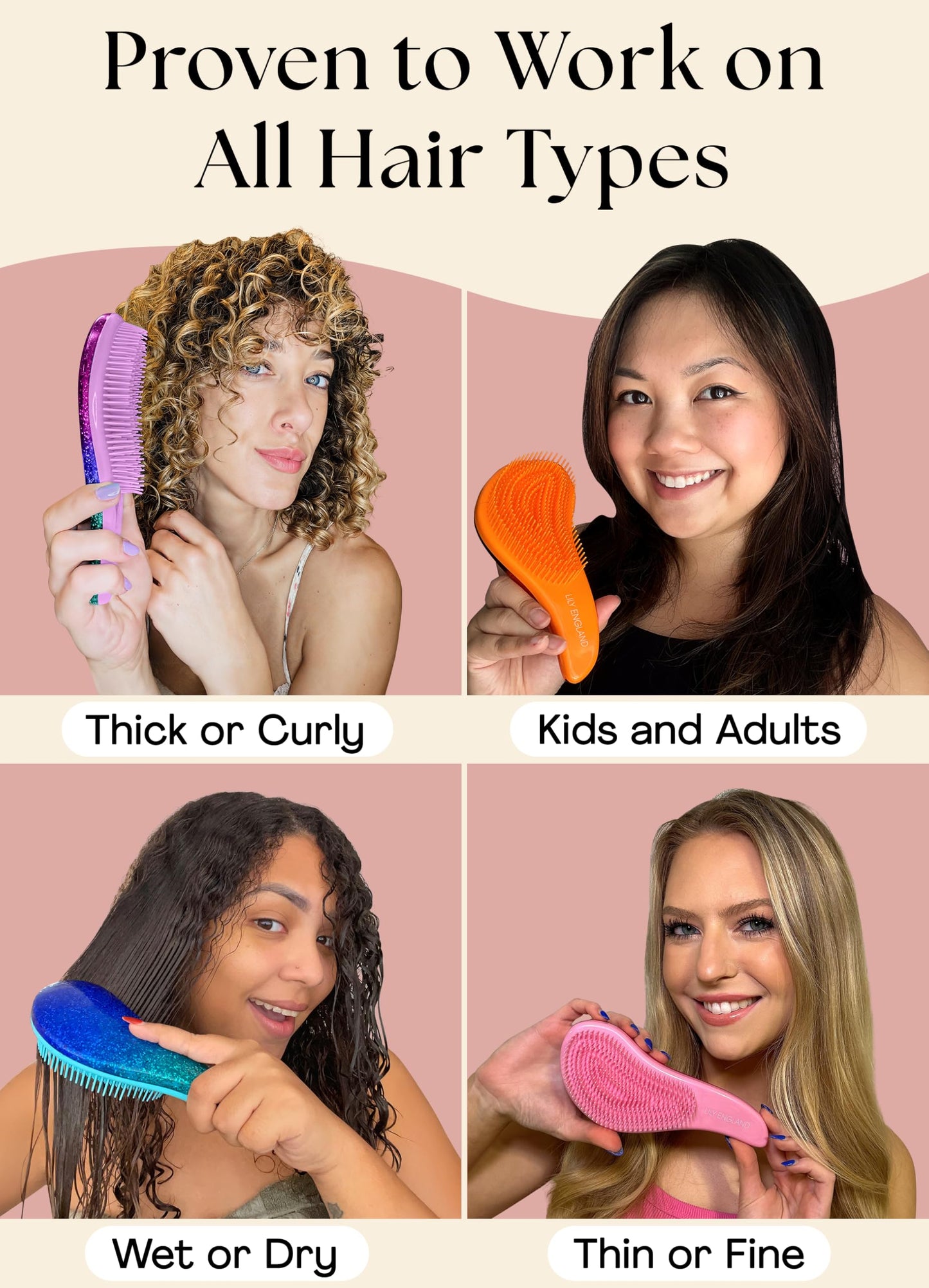 Lily England Detangler Hair Brush for Curly, Thick, Straight & Natural Hair - Gentle Detangling Brush for Women, Kids & Toddlers with Flexible Beauty and Personal Care Lily England