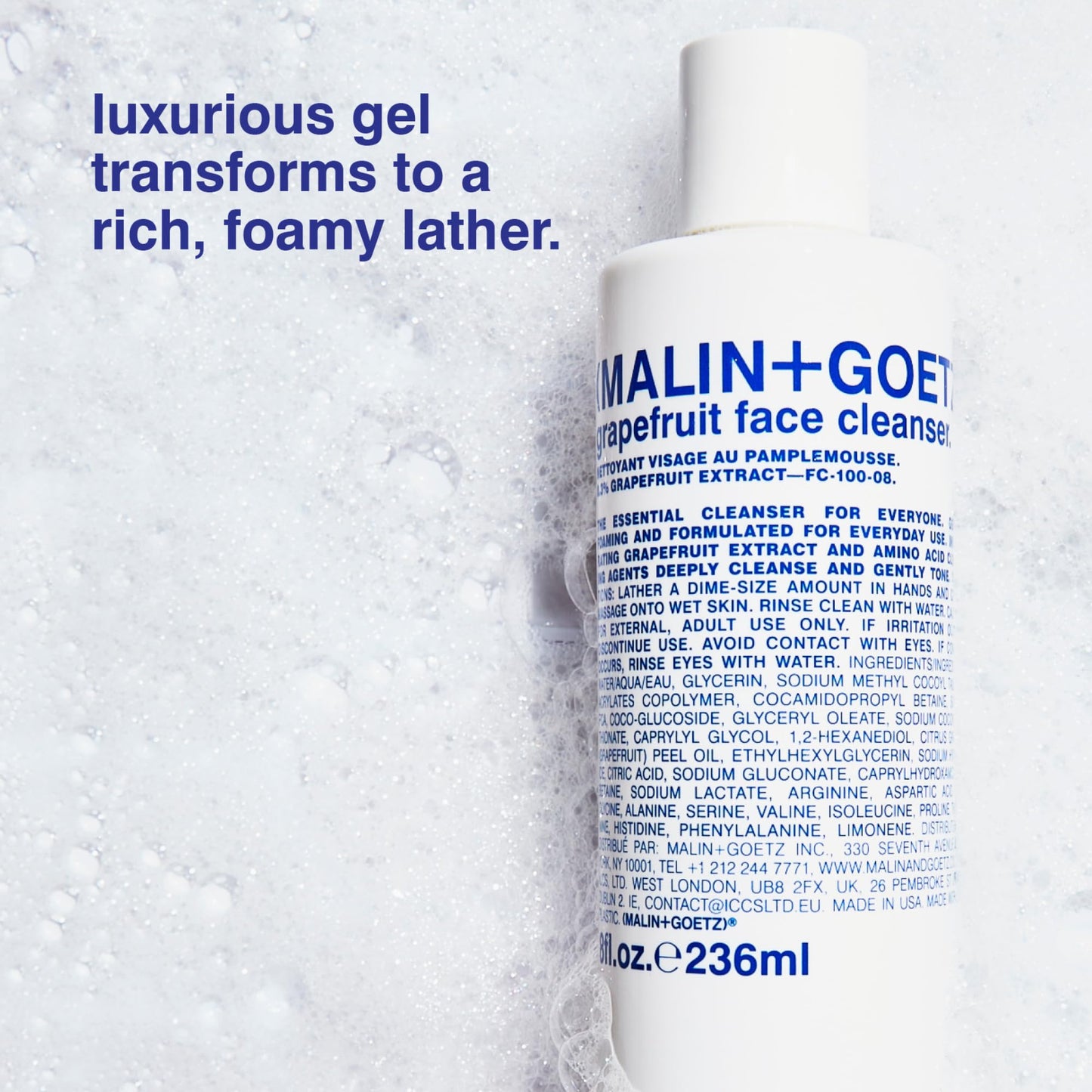 MALIN+GOETZ Grapefruit Face Cleanser | Gentle 3-in-1 Foaming Gel Vitamin-Rich Grapefruit, Amino Acids + Coconut-Based Surfactants | Purifies, Balances Beauty & Personal Care MALIN+GOETZ