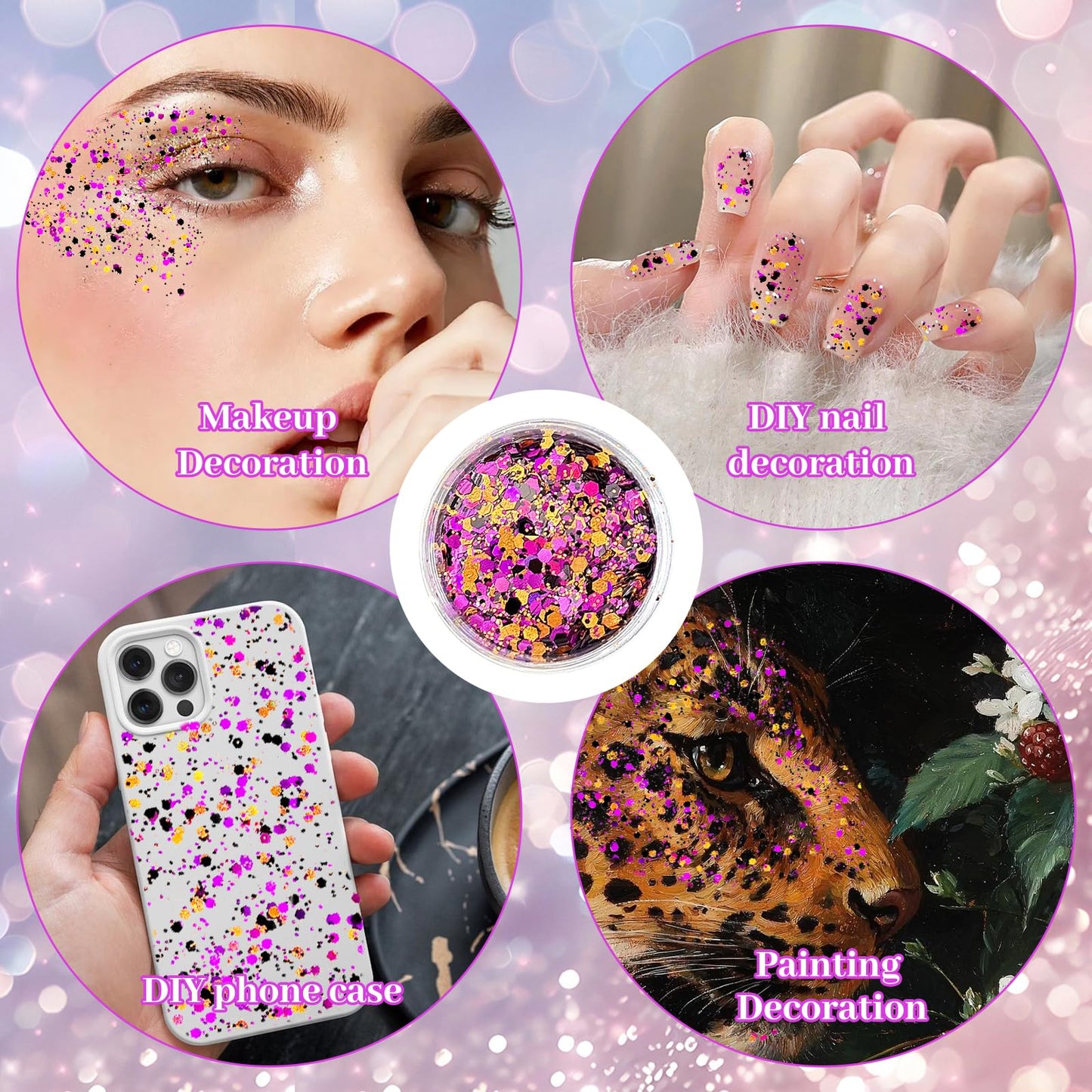 Black Orange Purple Mixed Holographic Chunky Glitter, 13g (2 Jars x 6.5g) Crafts Glitter Powder with 10g Gel and Brush, Halloween Iridescent Nail Beauty & Personal Care Jremreo