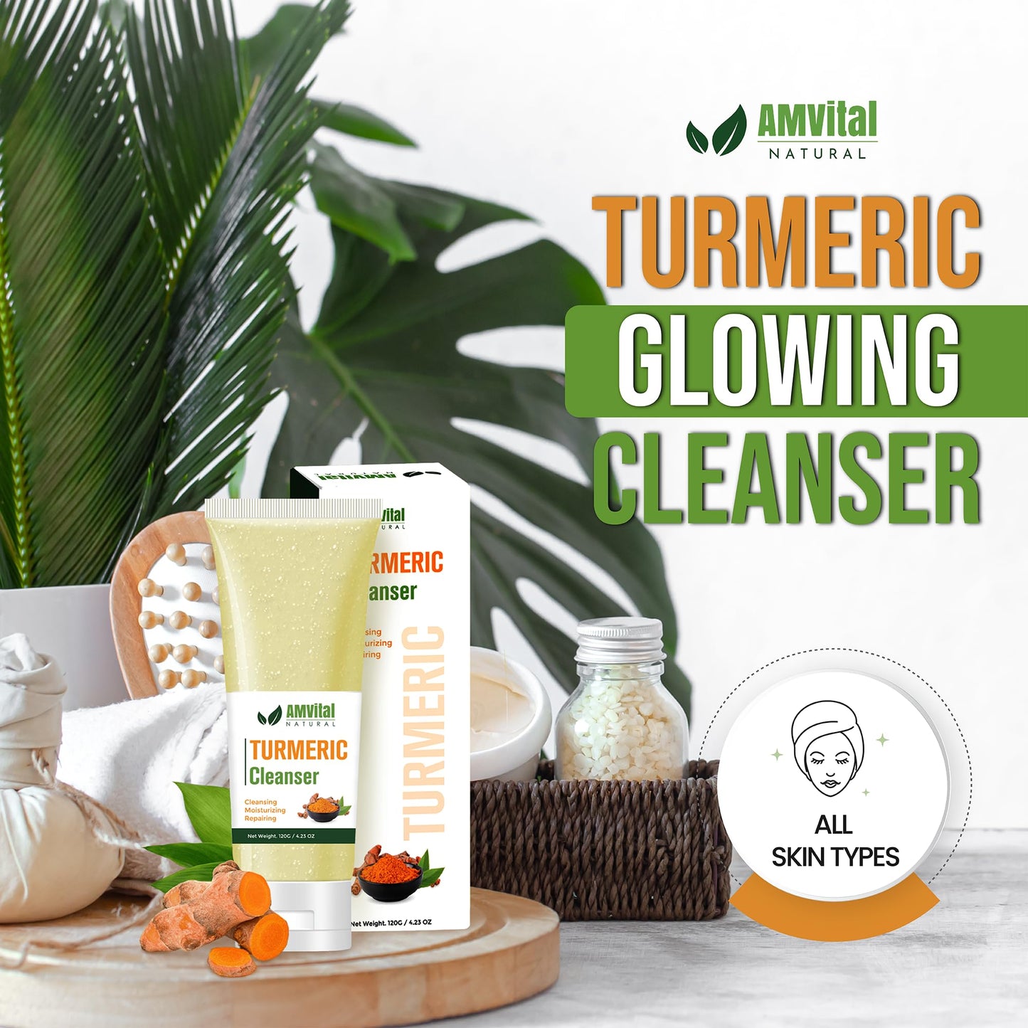 Turmeric Face Wash - Turmeric Facial-Cleanser with Aloe Vera, Vitamin E, and Natural Extracts - Lightweight Daily Gel Face Wash for All Skin Types Beauty & Personal Care AMVital