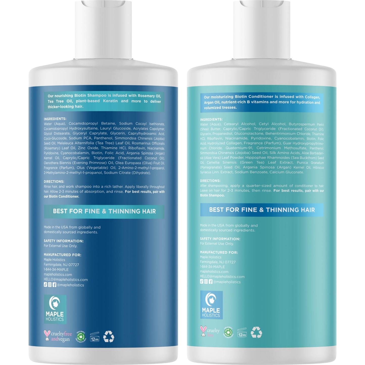 Rosemary Biotin Shampoo and Conditioner Set - Volumizing Shampoo and Conditioner for Thinning Hair for Women & Men with Nourishing B Vitamins Beauty & Personal Care Maple Holistics