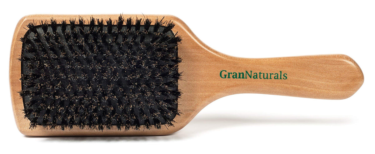 GranNaturals Boar Bristle Smoothing Hair Brush for Women and Men - Medium/Soft Bristles - Natural Wooden Large Flat Square Paddle Hairbrush for Fine Beauty & Personal Care GranNaturals