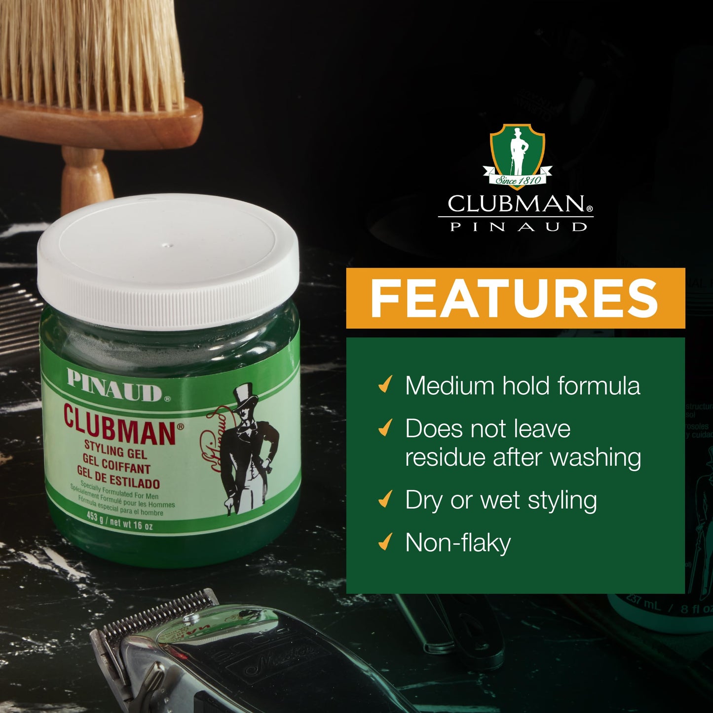 Clubman Pinaud Hair Styling Gel - Regular Hold & High Shine Hair Gel for Men, Alcohol-Free Formula, Men's Grooming, 16 oz Beauty & Personal Care Clubman