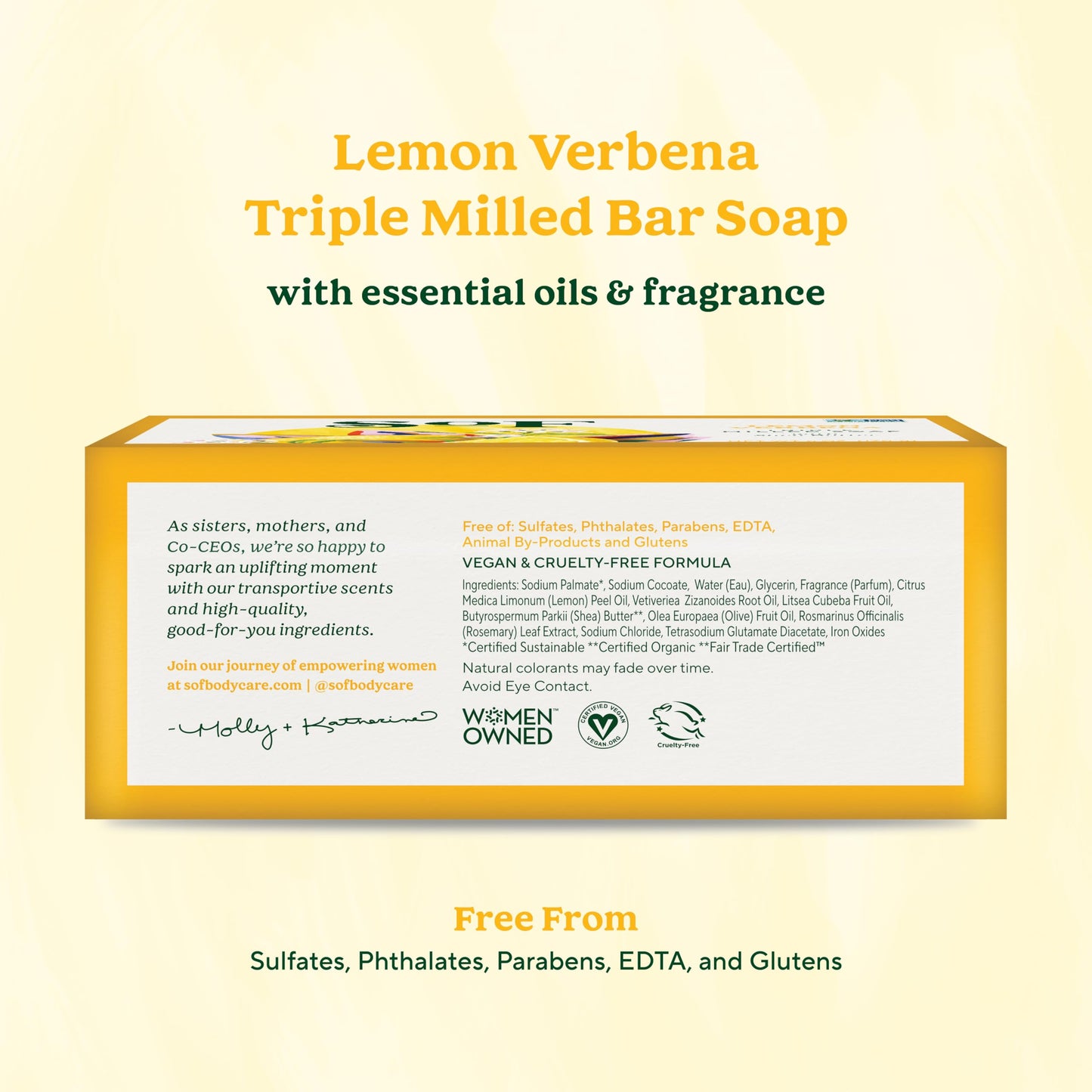 South Of France SoF Triple Milled Bar Soap - With Coconut Oil & Organic Shea Butter- Vegan & Non GMO- Free From Phthalates, Sulfates & Parabens- Lemon Beauty & Personal Care South Of France