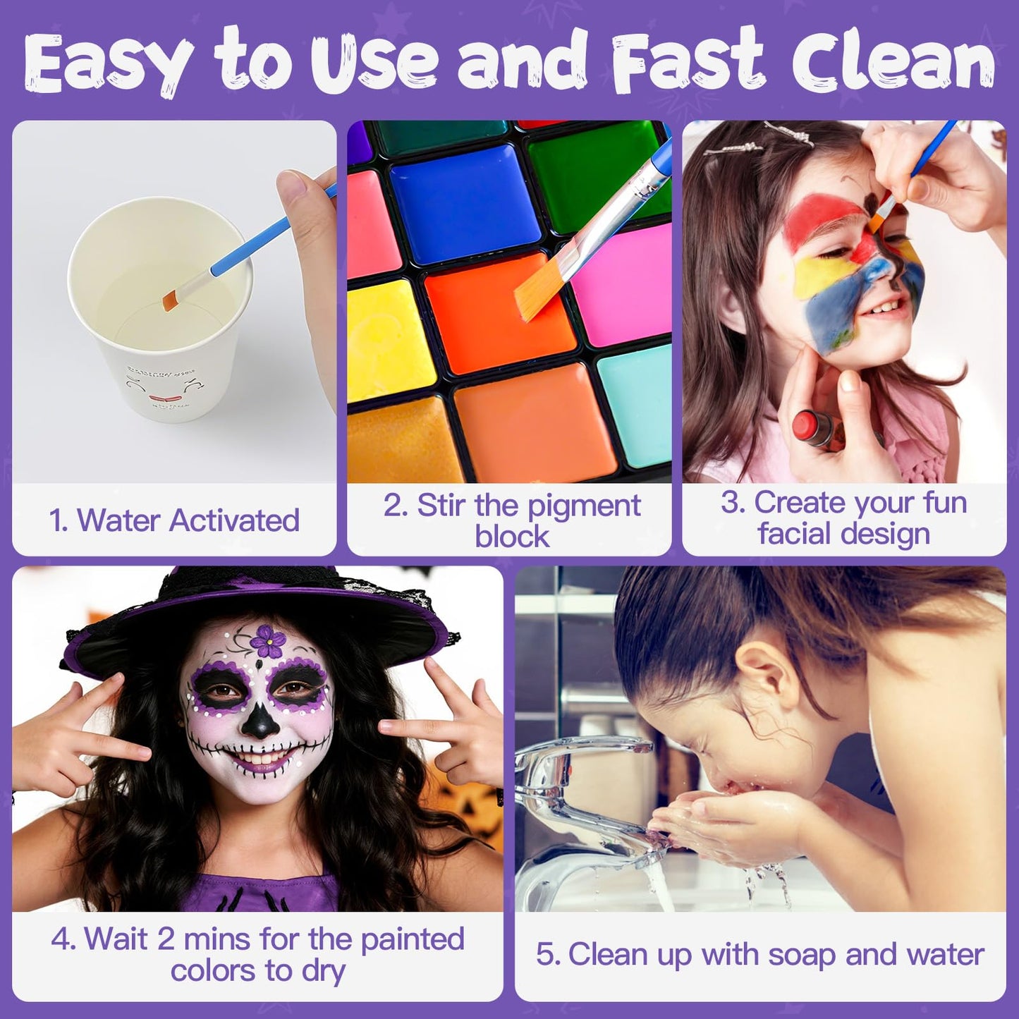 Face Painting Kit for Kids, 36 Colors Water Activated Face Paint with Brushes & Stencils, Non-Toxic Halloween Makeup Kit, Professional Face Body Paint Beauty & Personal Care Asddage