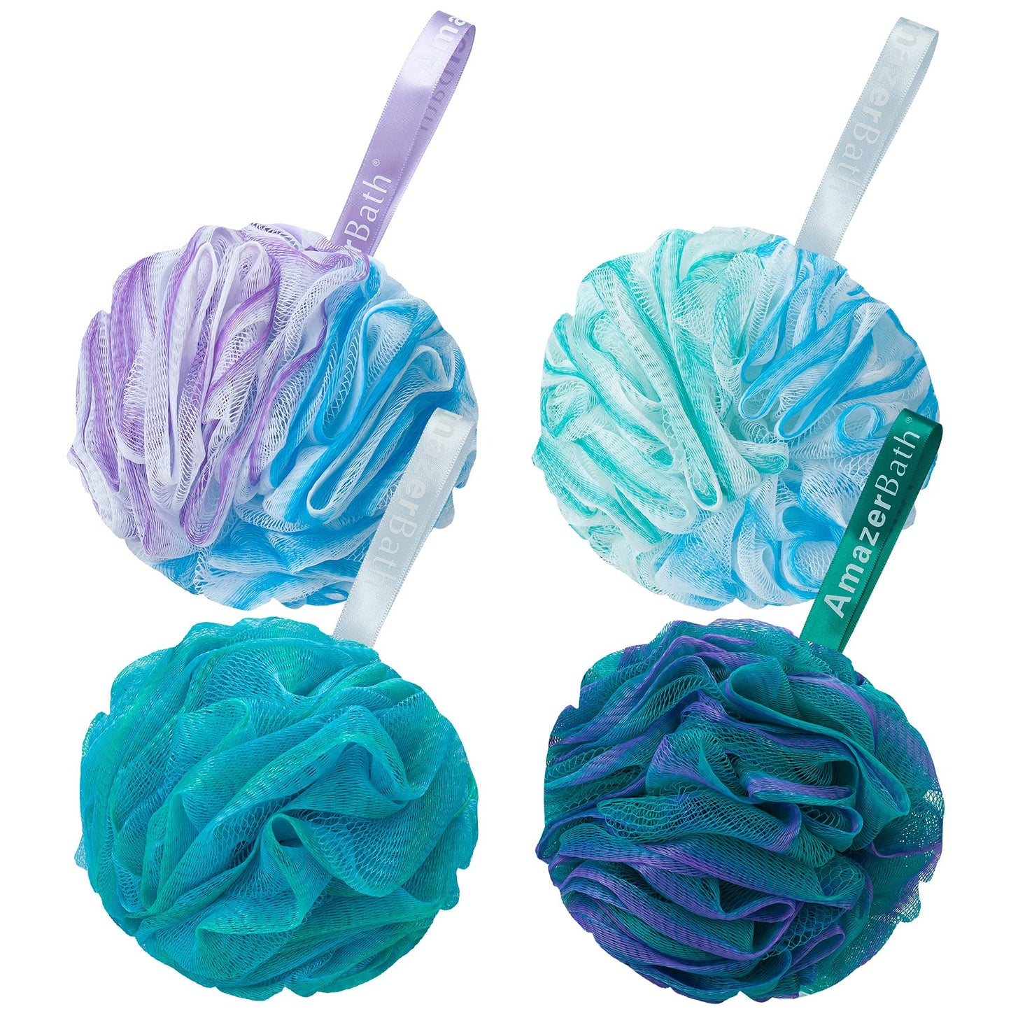 AmazerBath Loofah Sponge 75g/Piece, Exfoliating Bath Sponge Body Scrubber - Loofa Set of 4 Flower Color (Large, Green-Purple) Beauty and Personal Care AmazerBath