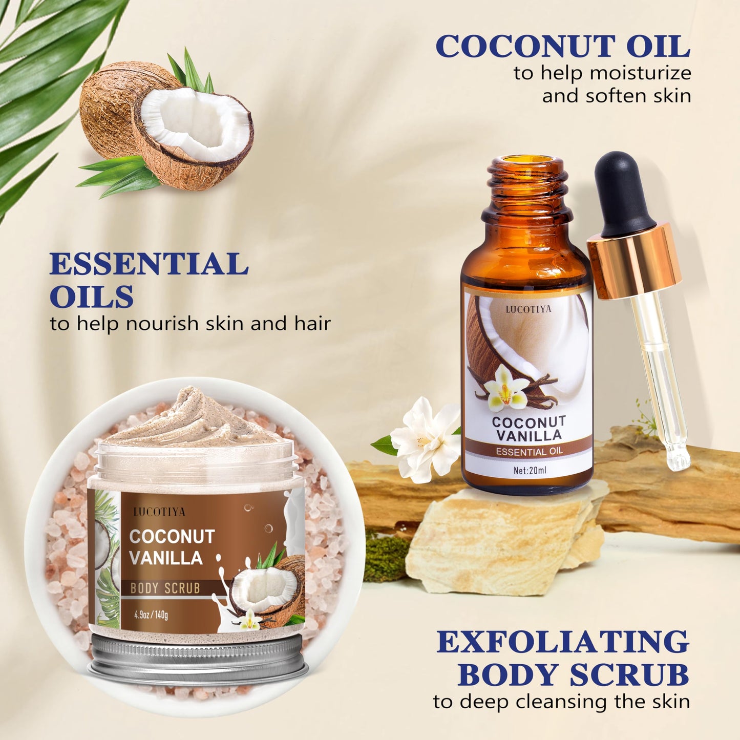 Gifts for Women, Birthday Gifts for Women, Bath and Body Gifts Set, Vanilla Coconut Spa Gift for Self Care,Thank you Relaxing Bath Sets for Mom Beauty and Personal Care LUCOTIYA
