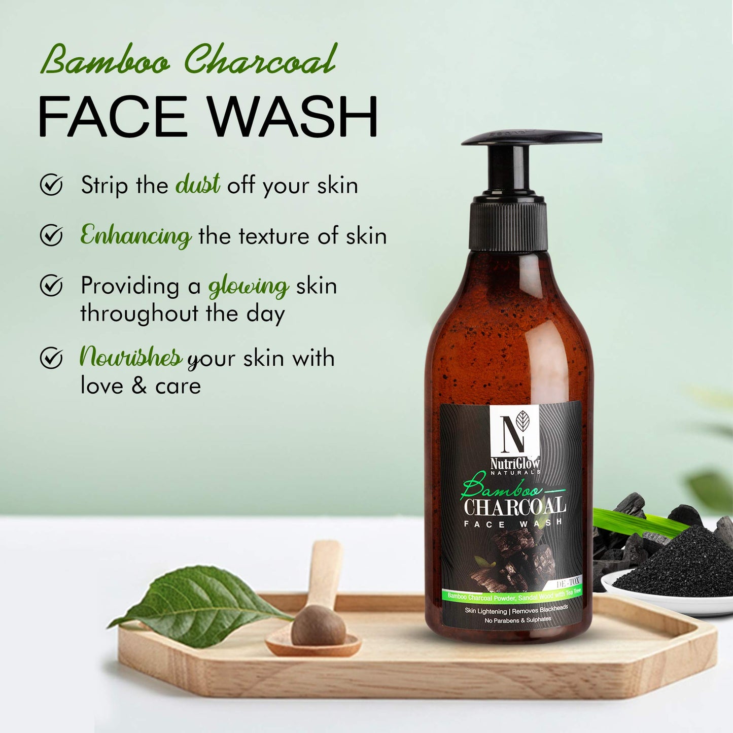 NUTRIGLOW NATURAL'S Bamboo & Charcoal Acne Face Wash With Rasberry Seed Oil, Jojoba Ester, Sandalwood & Aloe vera, Smoothen & Detox, Skin Lightening Beauty & Personal Care NUTRIGLOW