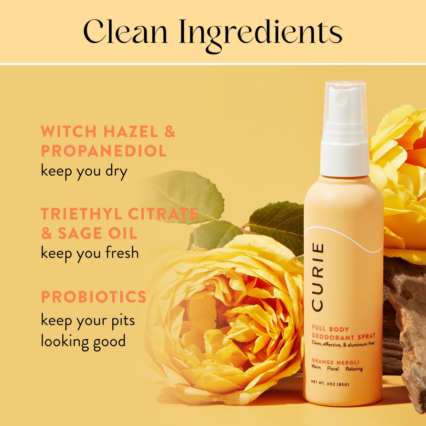 Curie Whole Body Deodorant - Orange Neroli Deodorant and Body Spray 3pk - Aluminum Free, Natural Deodorant Spray, Paraben Free, Cruelty Free, Vegan Beauty and Personal Care Curie