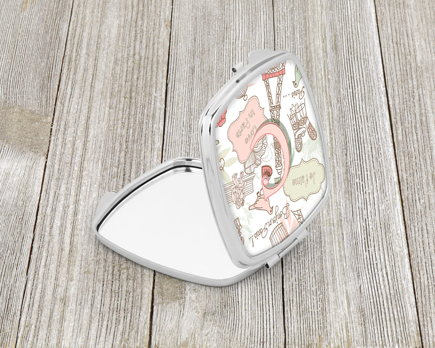 Caroline's Treasures CJ2002-CSCM Letter C Love in Paris Pink Compact Mirror Decorative Travel Makeup Mirror for Women Girls Gifts Pocket Makeup Mirror Beauty & Personal Care Caroline's Treasures