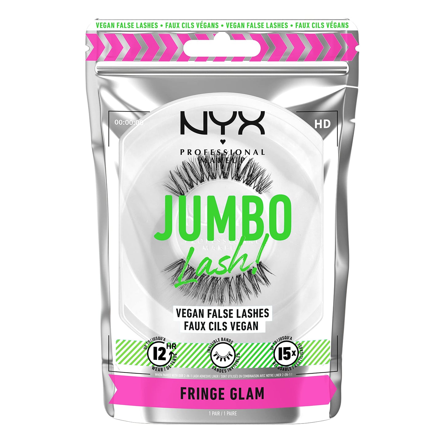 NYX PROFESSIONAL MAKEUP Jumbo Lash! Vegan False Eyelashes, Up to 12HR Wear, Reusable Fake Lashes - Fringe Glam Beauty & Personal Care NYX PROFESSIONAL MAKEUP