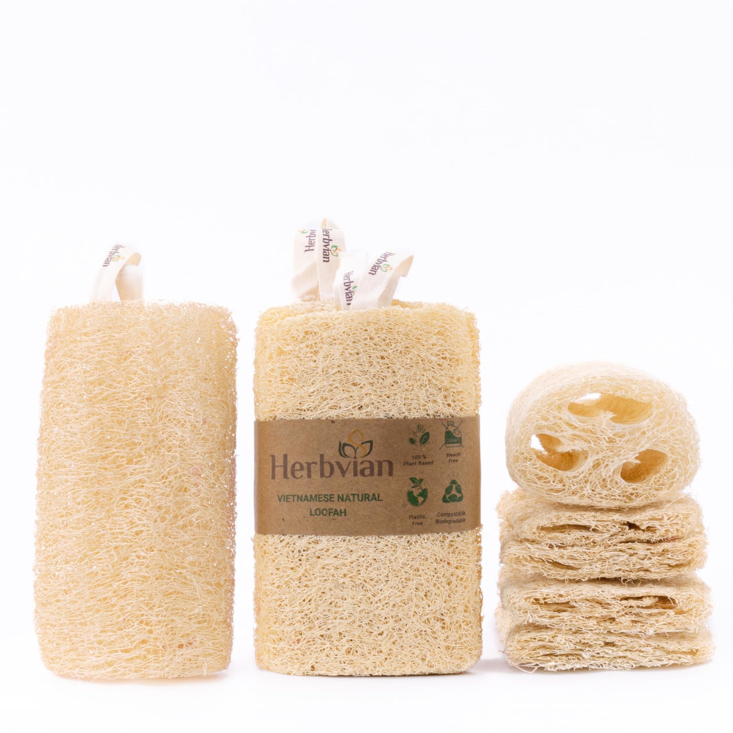 Natural Vietnamese Loofah Sponge, 100% Plant-Based Luffa Exfoliating Body Scrubber for Shower, Multi-Functional for Kitchen, Ideal for Men & Women Beauty and Personal Care Herbvian