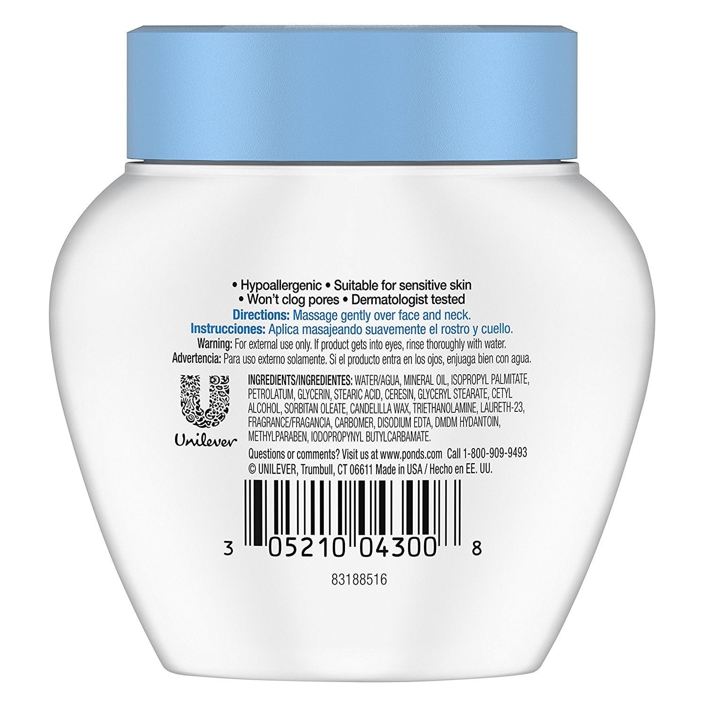 Pond's Facial Moisturizer For Dehydrated, Sensitive Skin Dry Skin Cream Hypoallergenic and Dermatologist-Tested 10.1 oz 3 Count Beauty & Personal Care POND'S