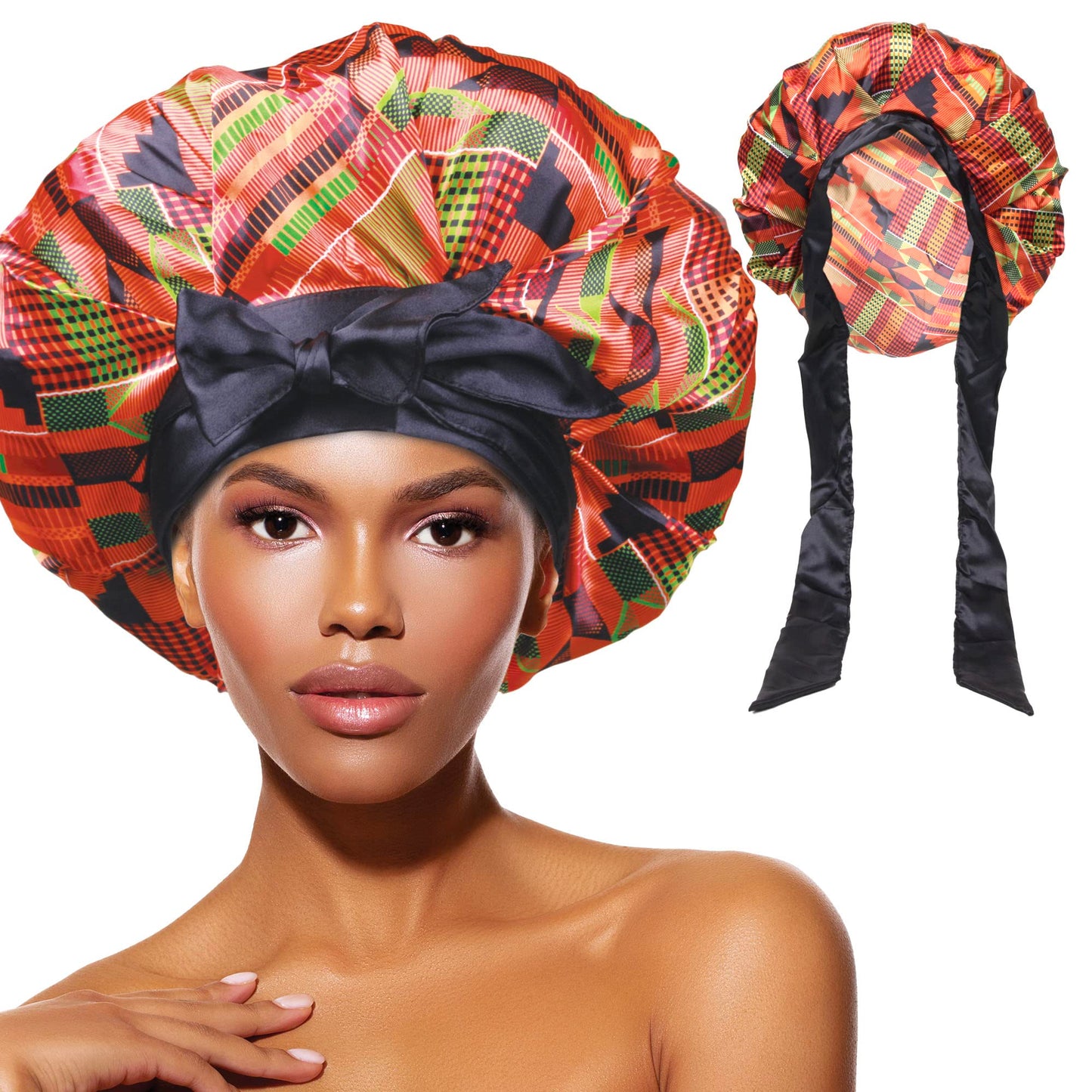 DONNA Large, Extra Large Adjustable Tie Satin Bonnet Sleep Cap 1pc Satin Headband Around Hairline & Nape Area Hair Accessories Night Cap Shower Caps Beauty & Personal Care DONNA