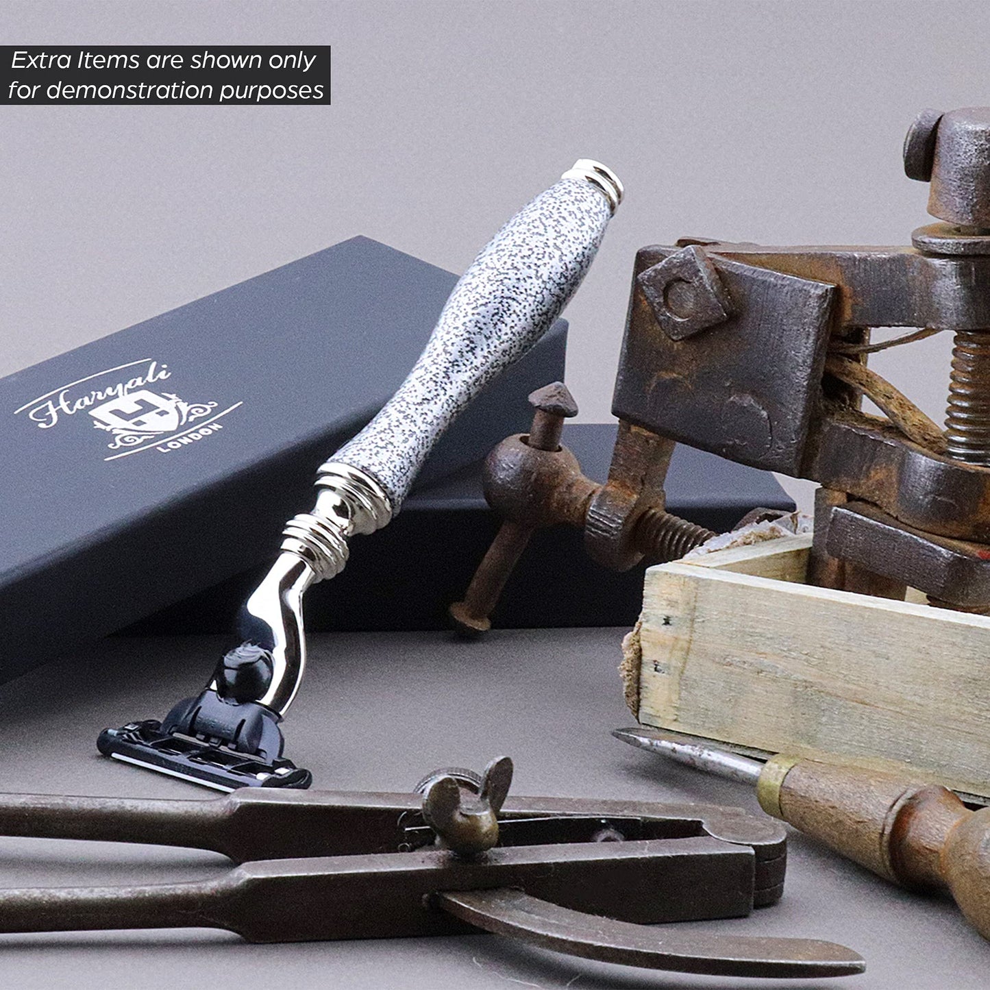 Haryali London 3 Edge Shaving Razor Handmade Silver Antique Design Handle Beard and Mustache Safety Razor For Men Perfect Shave Beauty and Personal Care Haryali London