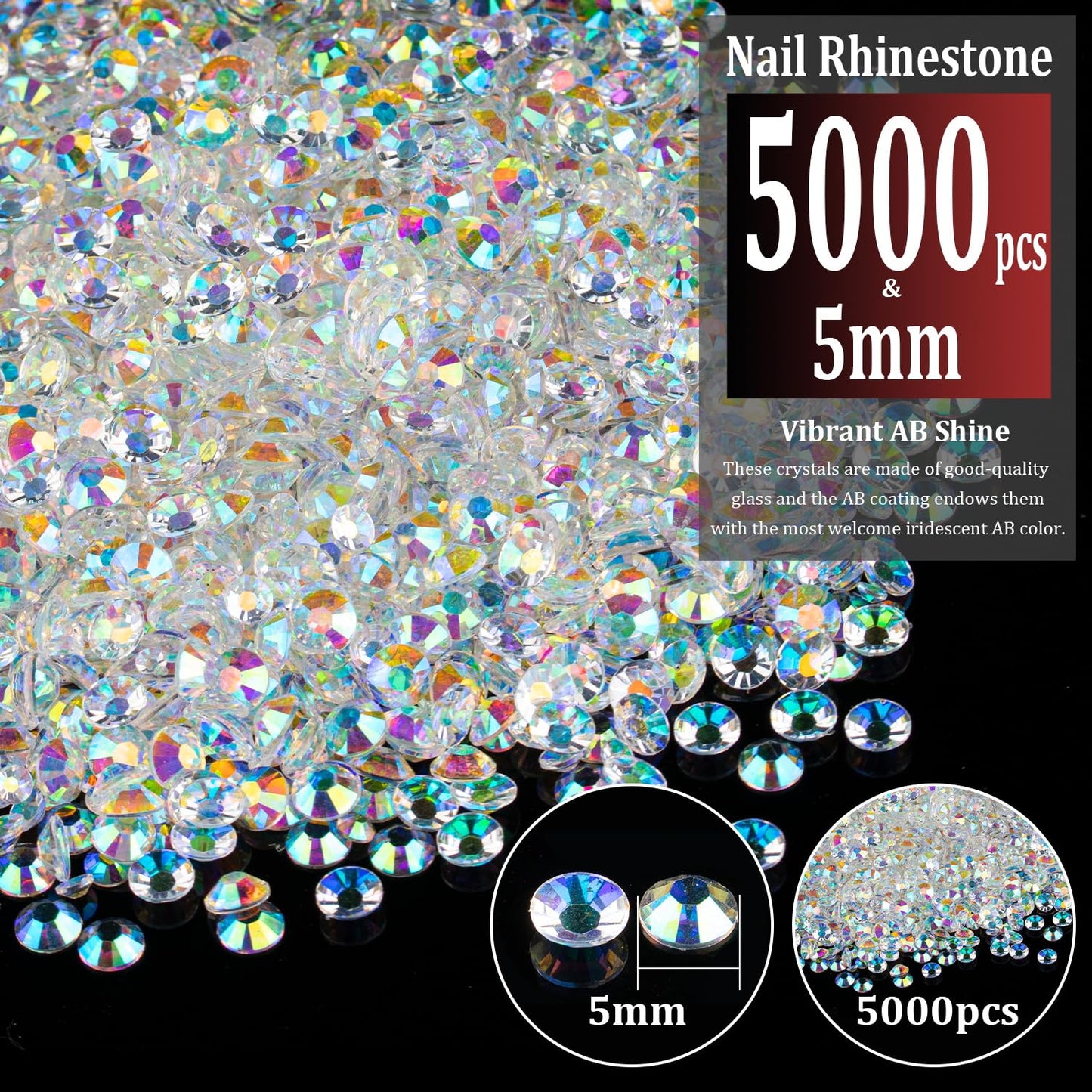 5000pcs 5mm Resin Rhinestones Bulk, Transparent AB Flatback Round Jelly Rhinestones Bedazzling Non Hotfix Crystal Gems Large Quantity Wholesale Beauty & Personal Care BELLEBOOST