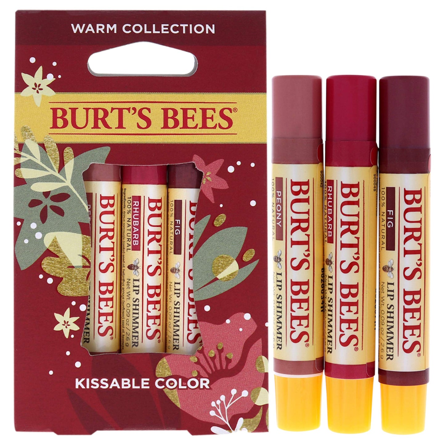 Burts Bees Kissable Color Warm Collection Unisex Lip Shimmer Peony, Rhubarb, Fig 3 oz Beauty & Personal Care Burt's Bees