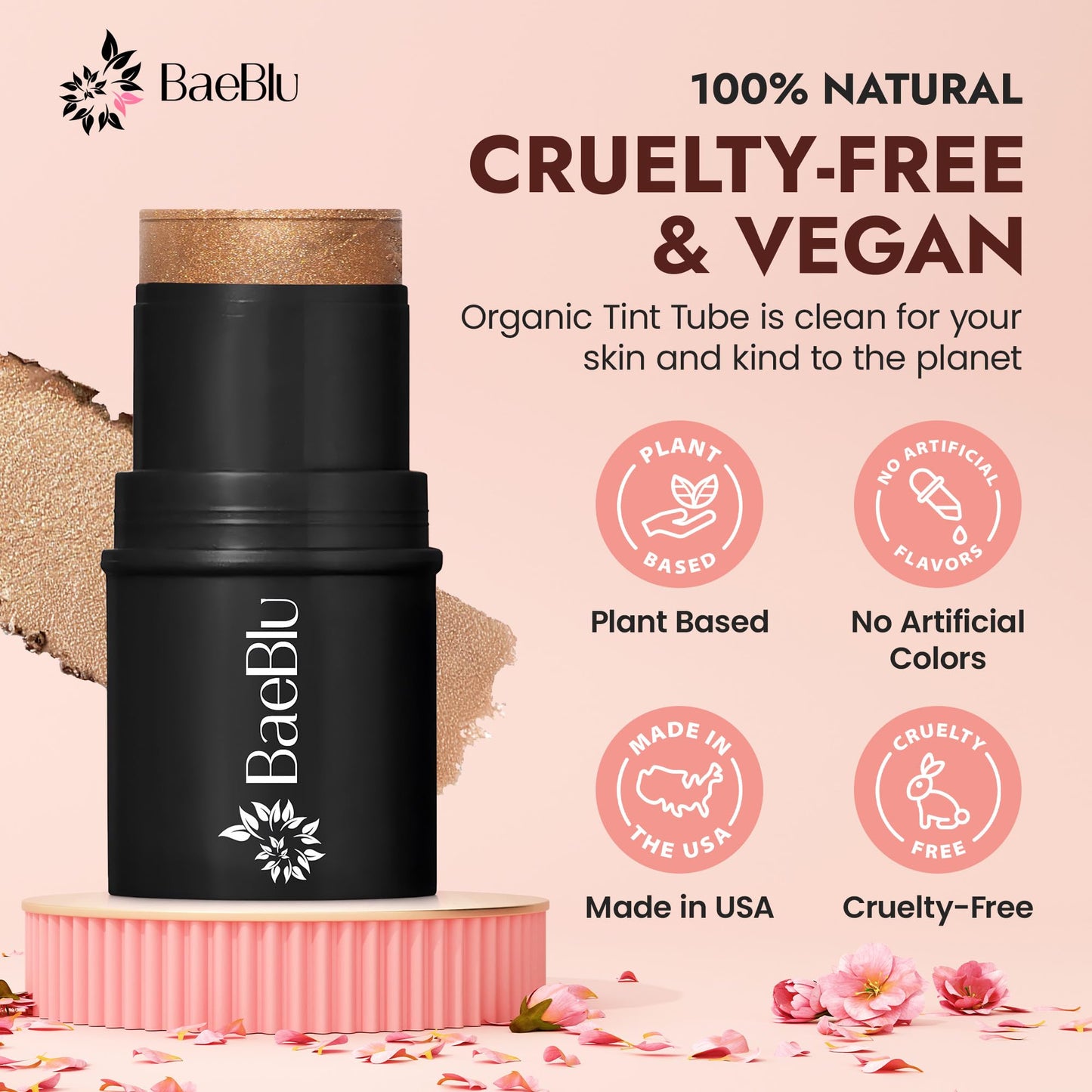 BaeBlu - Organic Cream Bronzer Stick - 100% Natural Vegan Cream Bronzer for Face, Multi-Use for Lips, Cheeks & Eyes, Buildable Shimmer, Gluten-Free Beauty & Personal Care BaeBlu
