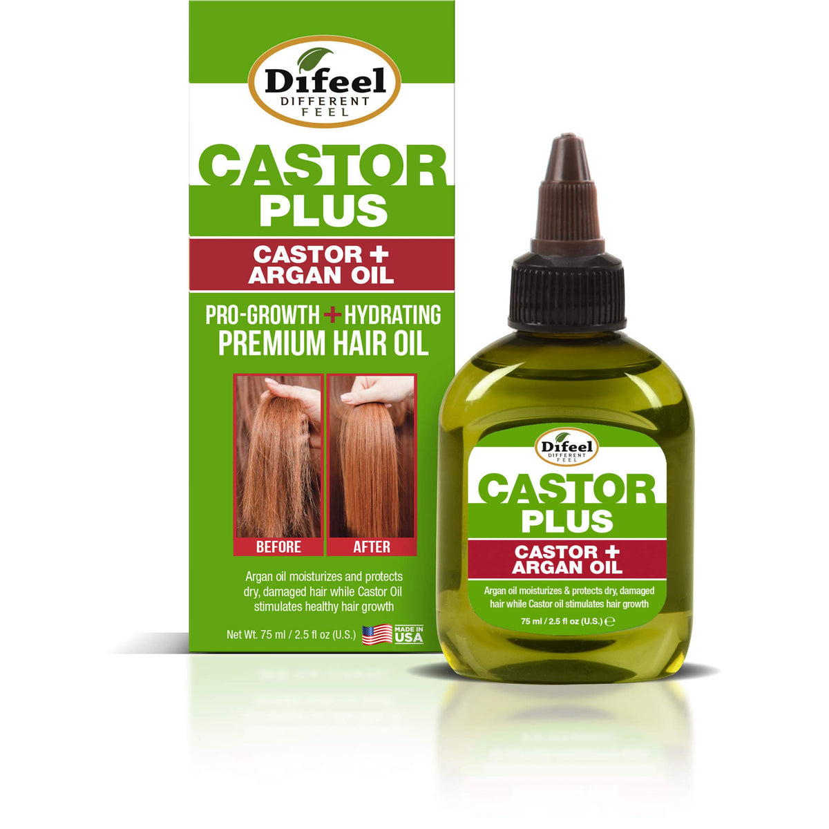 Difeel Premium Castor Plus Argan - Pro-Growth + Hydrating Premium Hair Oil 2.5 oz.