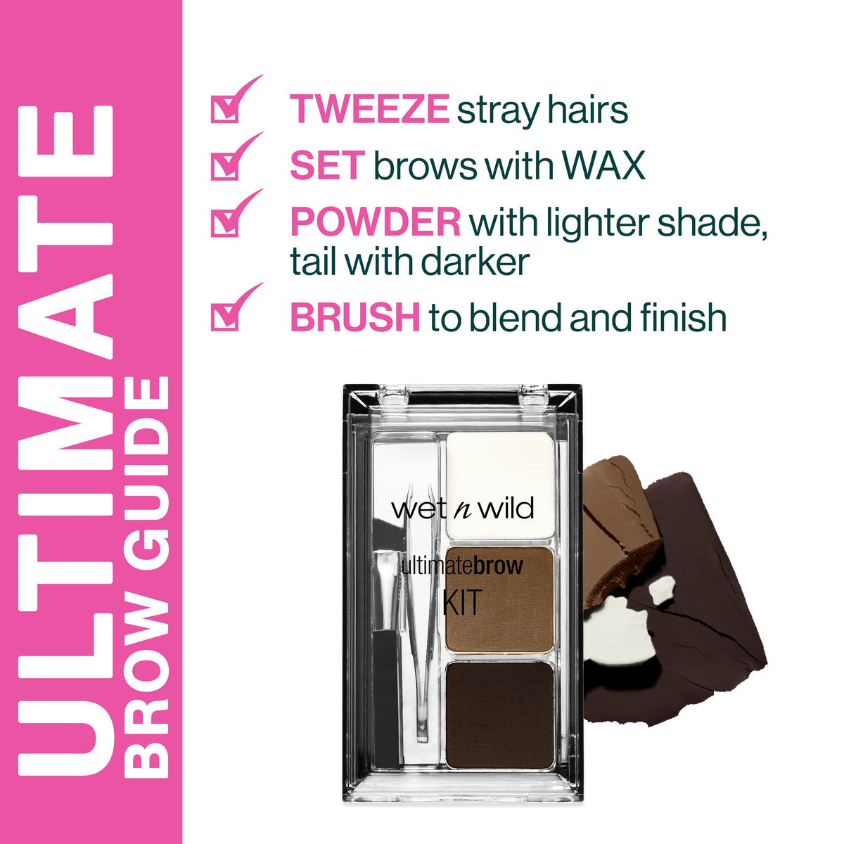 wet n wild Ultimate Eyebrow Makeup Kit, Long-Lasting Matte Brow Powder, Tweezers, Wax & Brush, Built-In Mirror, Purse-Friendly Compact - Dark Brown Beauty & Personal Care wet n wild