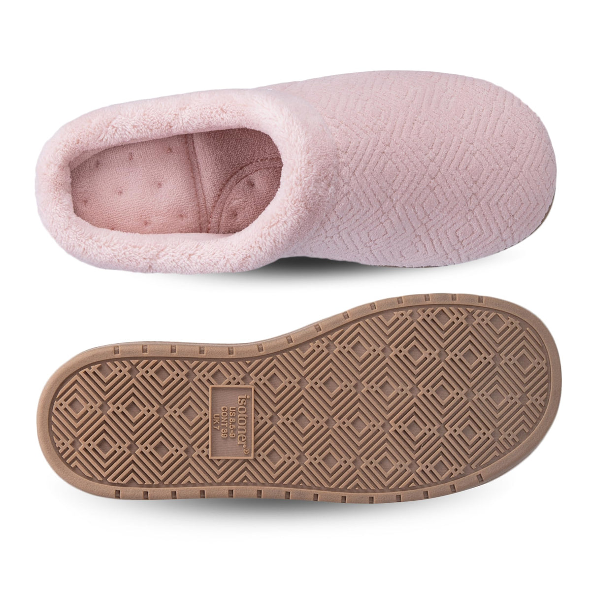 isotoner Women's Indoor/Outdoor Slip-on Diamond Microterry Gemma Clog Slippers with Memory Foam Comfort, Evening Sand, 7.5-8