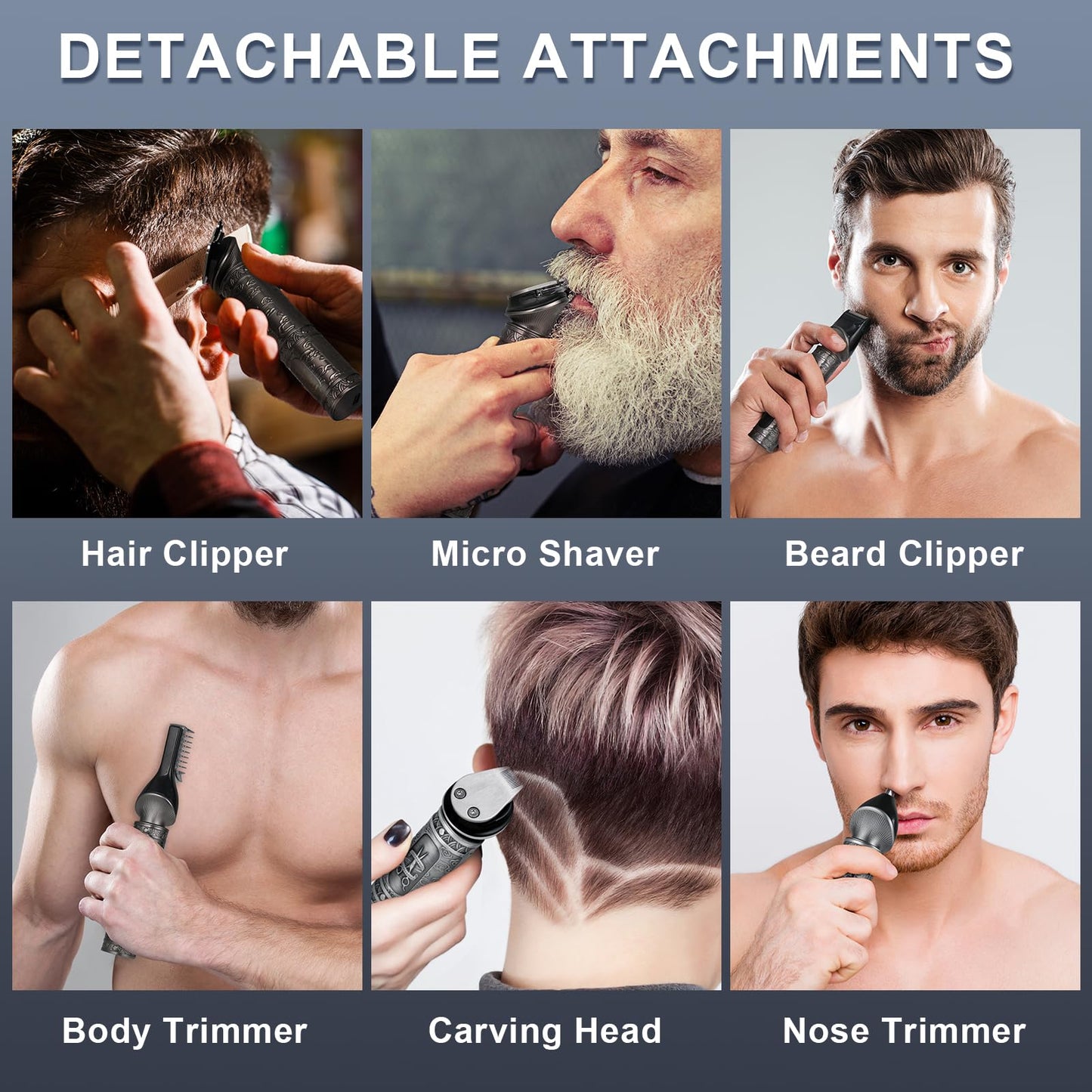 Hatteker Beard Trimmer Kit for Men Professional Hair Clipper T-Blade Beard Hair Shaver Nose Trimmer Hair Cutting Kit Body Grooming Kit Cordless 6 in 1 Beauty and Personal Care Hatteker