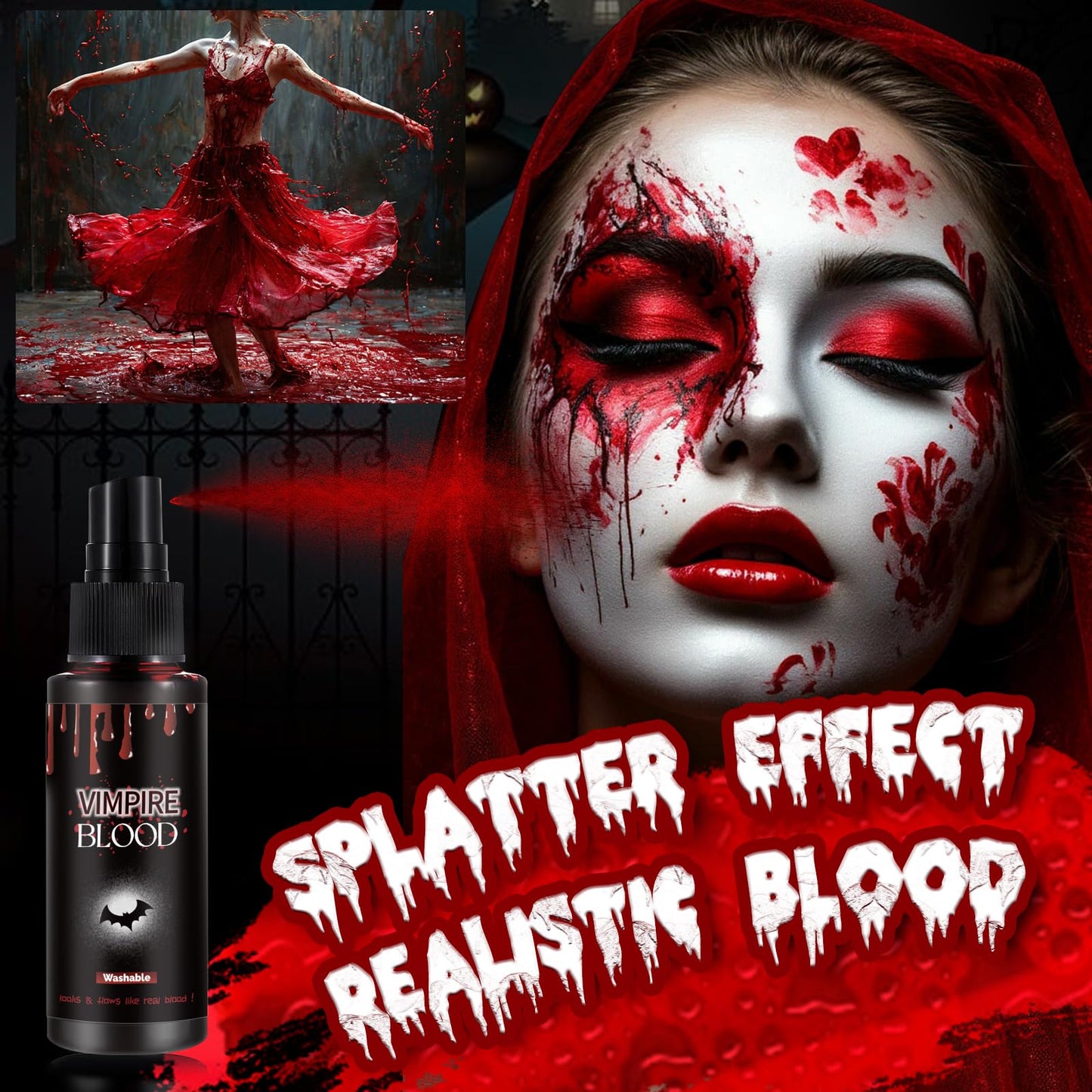 Halloween Fake Blood Spray, Washable Fake Blood Makeup, Halloween Realistic Fake Blood for Face Body Paint, Perfect for Vampire Makeup, Clown & Sfx Beauty & Personal Care VPCRT6