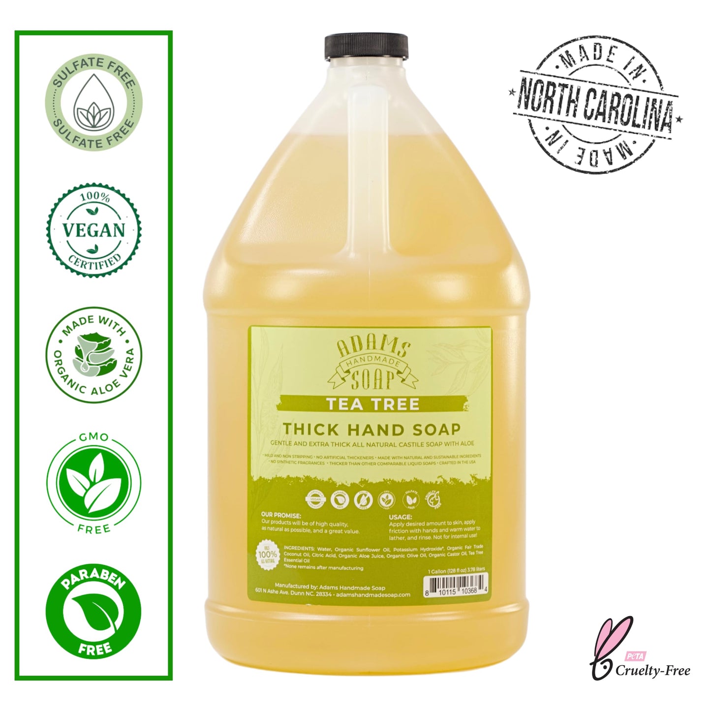 Adams Handmade Soap Thick Organic Castile Liquid Hand Soap 1 Gallon Refill - Tea Tree Beauty & Personal Care Adams Handmade Soap