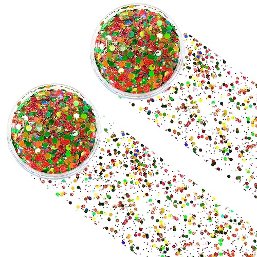 Red Green Gold Mixed Holographic Chunky Glitter, 13g (2 Jars x 6.5g) Crafts Glitter Powder with 10g Gel and Brush, Christmas Iridescent Nail Sequins Beauty & Personal Care Jremreo