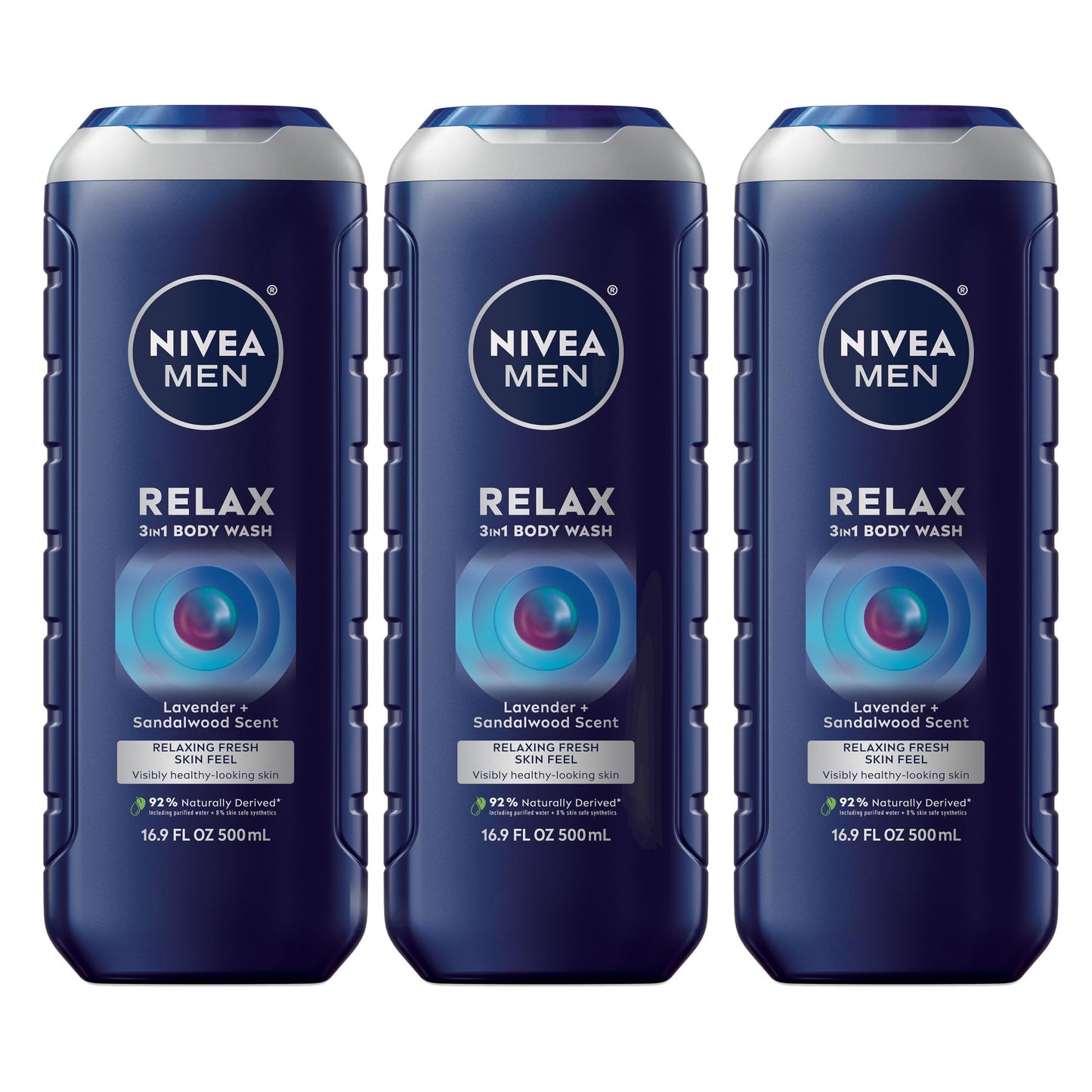 NIVEA MEN Relax Body Wash, Lavender and Sandalwood Scent, 3-in-1 Men's Body Wash, Face and Hair, Paraben Free, Vegan Formula, pH-Skin Friendly, 16.9 Beauty & Personal Care NIVEA MEN