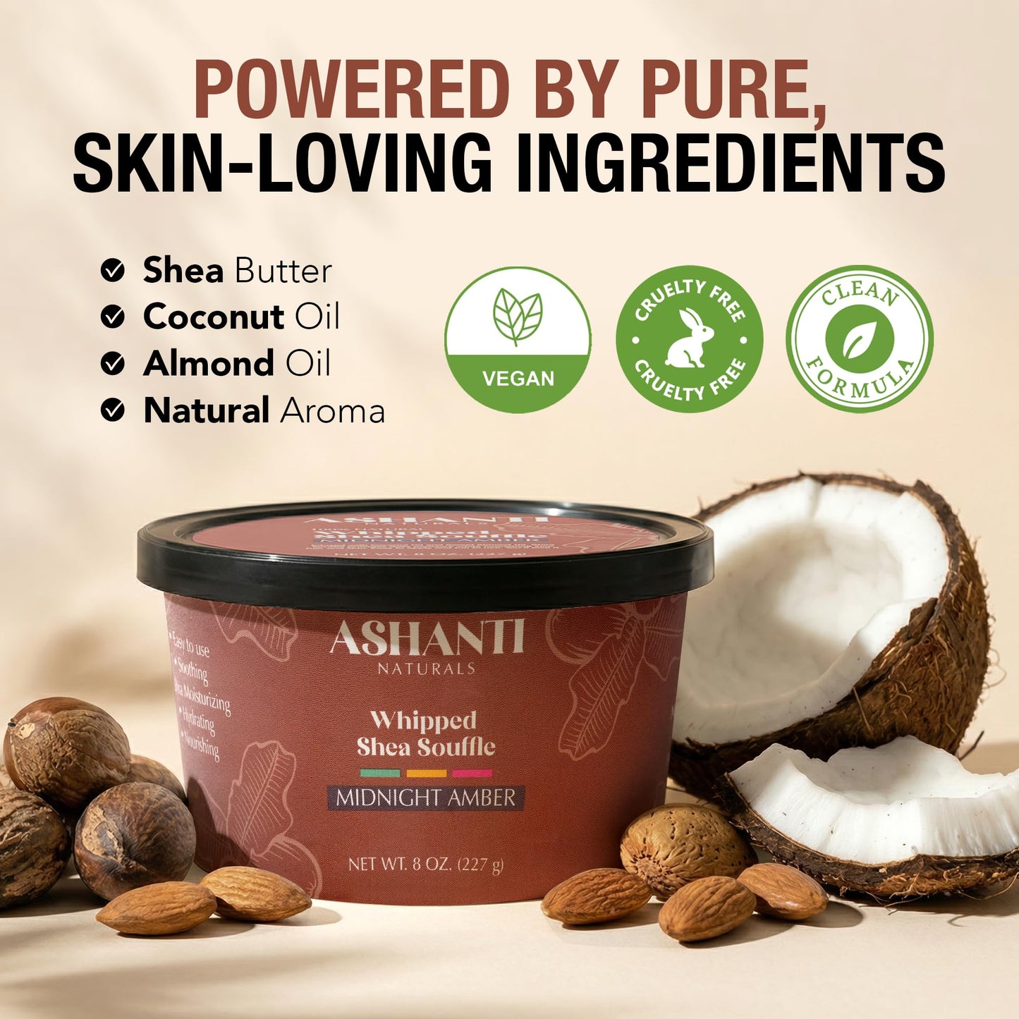 Ashanti Naturals Scented Whipped Shea Butter for Skin | African Body Butter for Women w/Coconut, Almond Oil (Midnight Amber Souffle, 8 oz) Beauty & Personal Care Ashanti Naturals