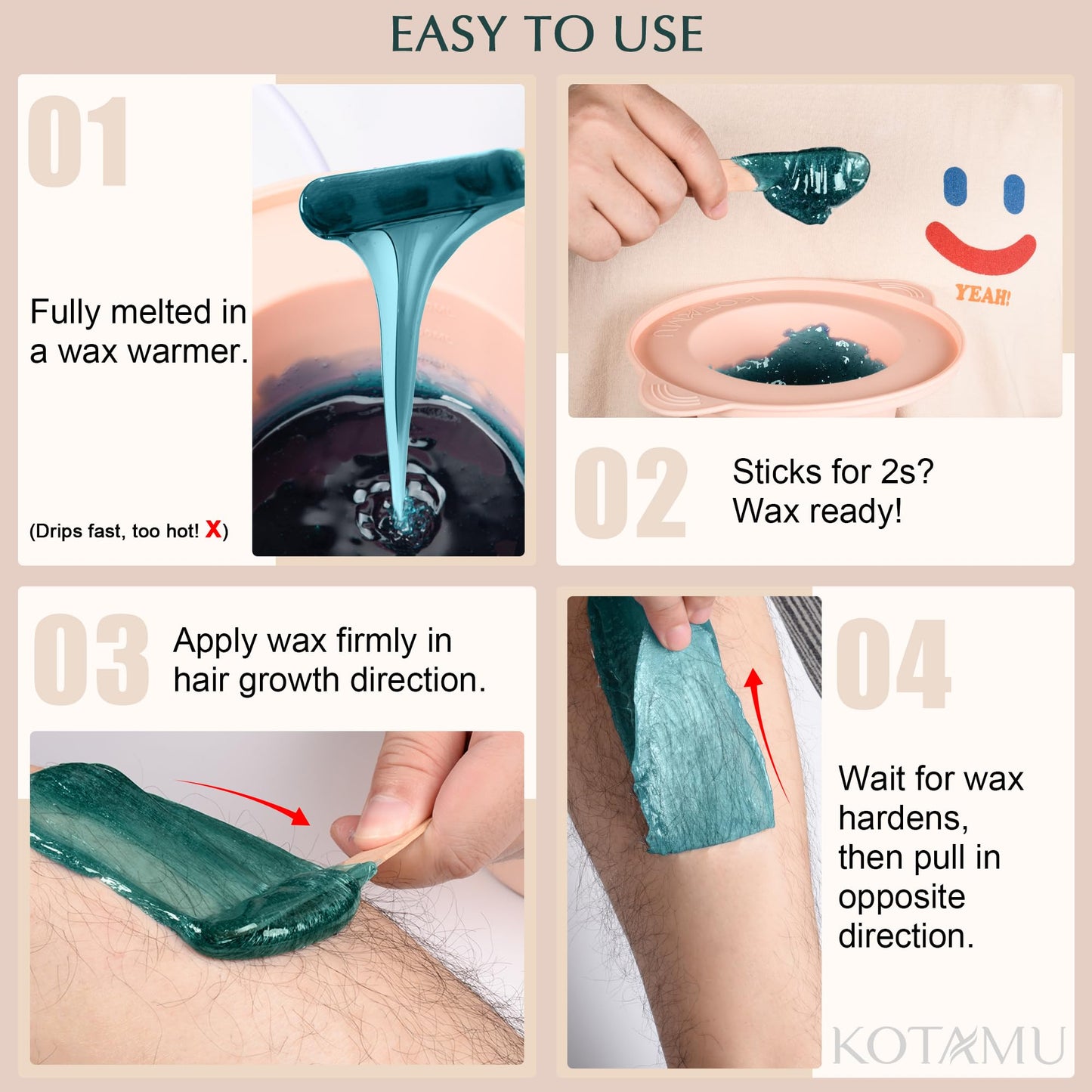 KOTAMU Hard Wax Beads for Hair Removal, 1lb Jasmine Wax Beads for Sensitive Skin Armpit Abdomen Face Leg Full Body Waxing Beans for Women Men at Home Beauty and Personal Care KOTAMU