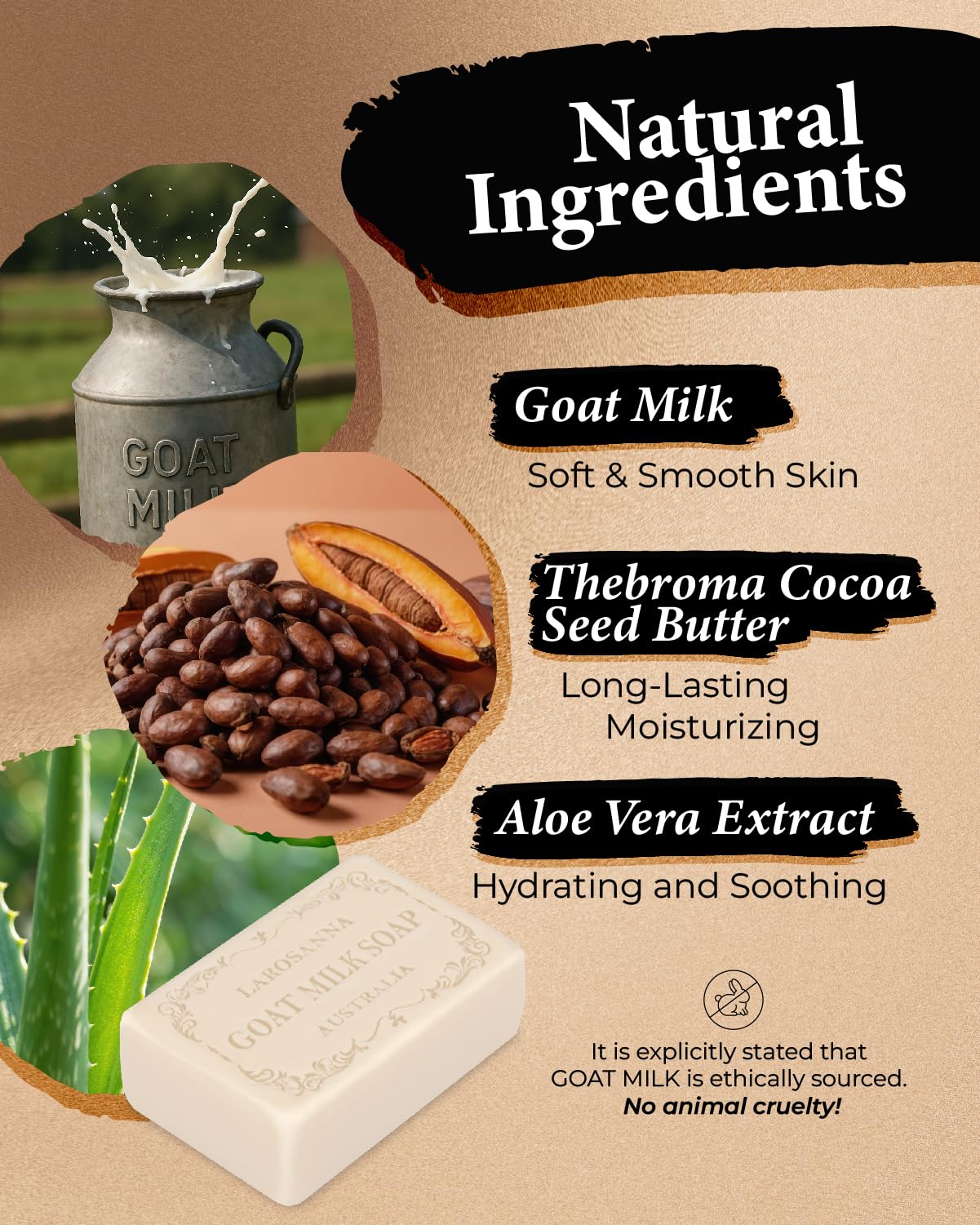larosanna Australian Goat Milk Soap,Family Pack of 8,Helps Moisturize,Smooth & Cleanse Skin,Triple-milled Natural Soap Bar 6.35 oz with Cocoa Beauty & Personal Care larosanna