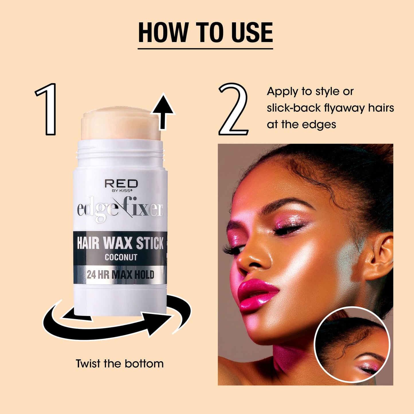 Red by Kiss Hair Wax Stick 24HR Max Hold Edge Fixer Edge Control Pomade Non-Sticky, Non-Oily Flake Free Hair Styling Wax (Coconut) Beauty & Personal Care Red by Kiss