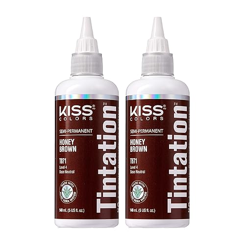 Red by Kiss Tintation Semi-Permanent Hair Color, Aloe Vera Water Based, Argan Oil, Olive Oil, Collagen & Keratin, Long-Lasting Color Dye (Honey Brown Beauty & Personal Care Red by Kiss
