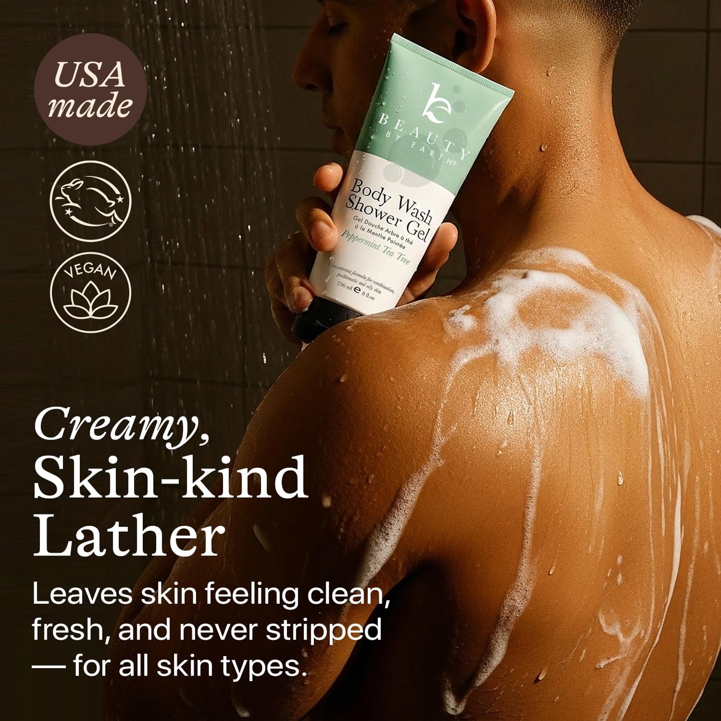 Beauty by Earth Peppermint Tea Tree Oil Shower Gel Body Wash - Made in USA with Organic & Natural Ingredients, Mens Body Soap Liquid, Moisturizing Beauty & Personal Care Beauty by Earth