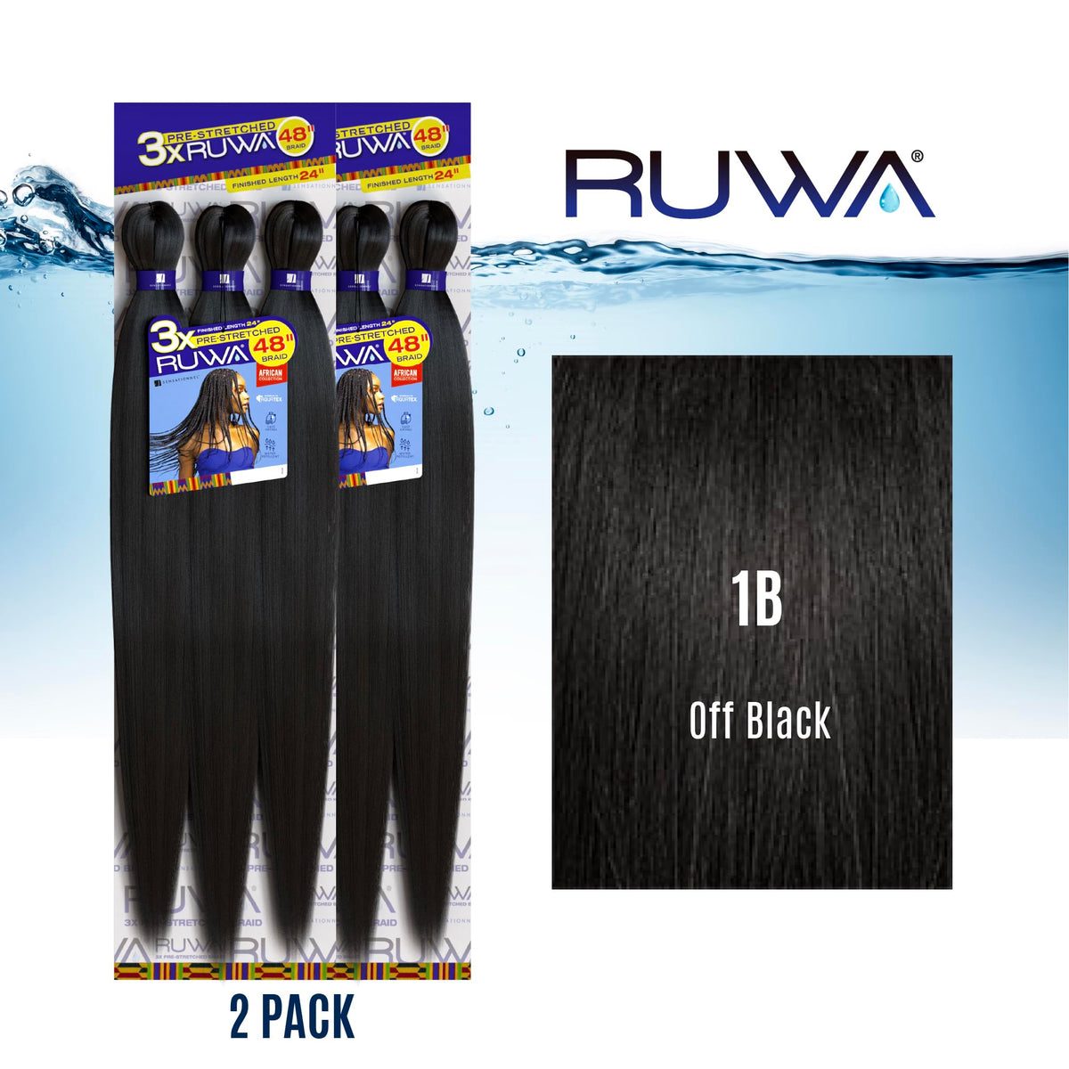Sensationnel Ruwa Prestretched Braiding Hair-3X 48 Inch,2 pack 1B OFFBLACK