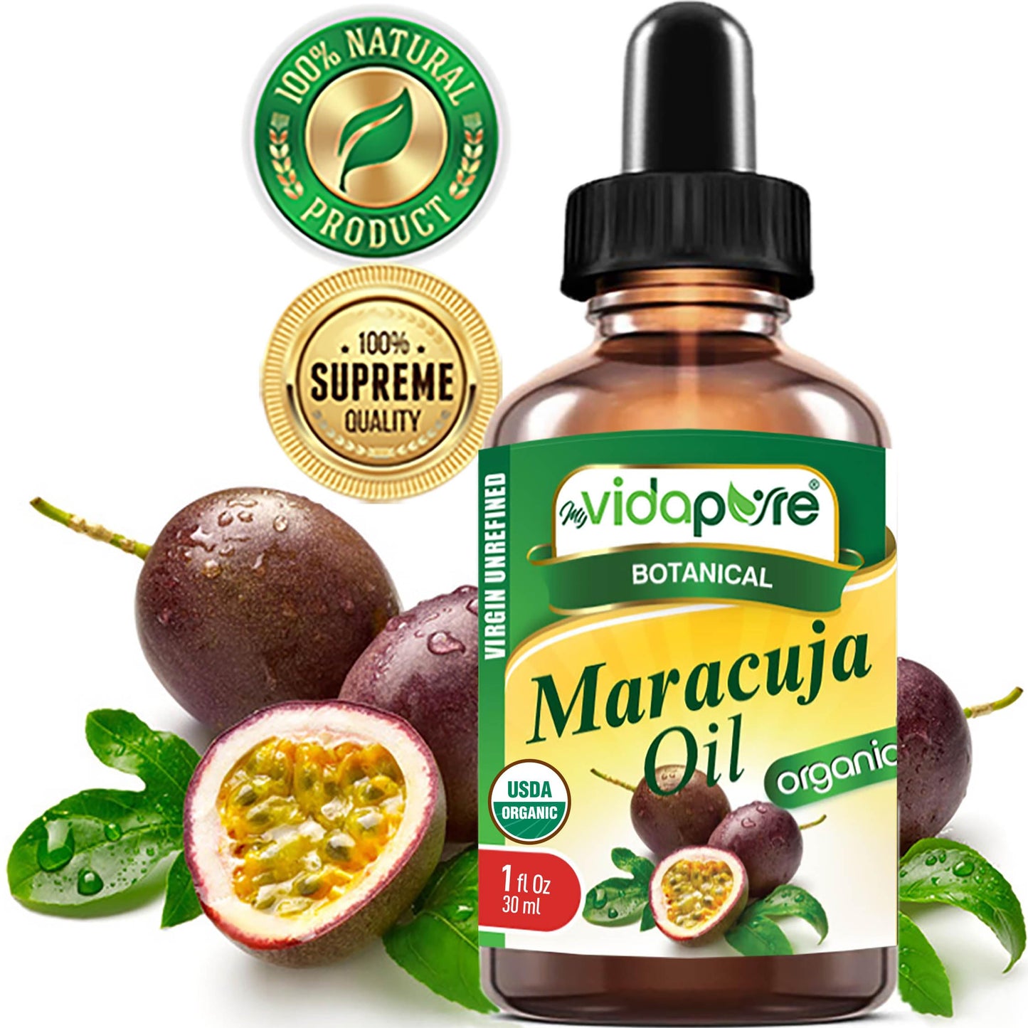 MYVIDAPURE Organic MARACUJA OIL Passion Fruit Certified Organic 100% Natural, Pure WILD GROWTH VIRGIN UNREFINED Brazilian for Skin, Face, Hair, Lip Beauty & Personal Care MYVIDAPURE