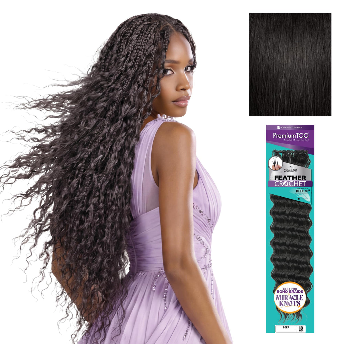 Sensationnel PremiumToo Feather Crochet Braids-Deep,18in, 1B OFFBLACK