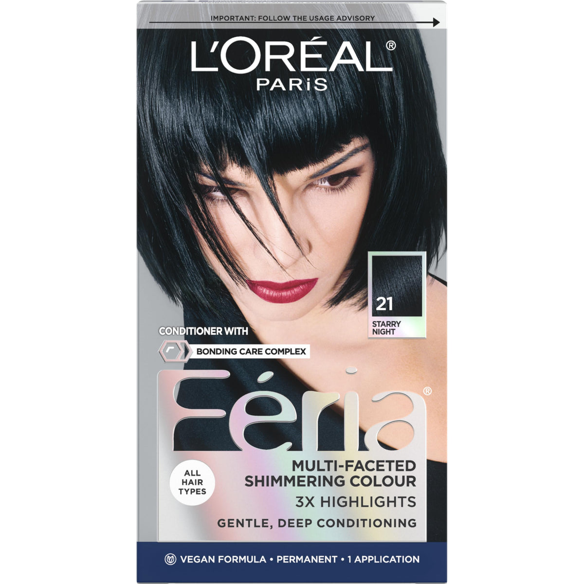 L'Oreal Paris Feria Multi-Faceted Shimmering Permanent Hair Color, 21 Starry Night (Bright Black), Pack of 1 Hair Dye Kit Beauty & Personal Care L'Oreal Paris